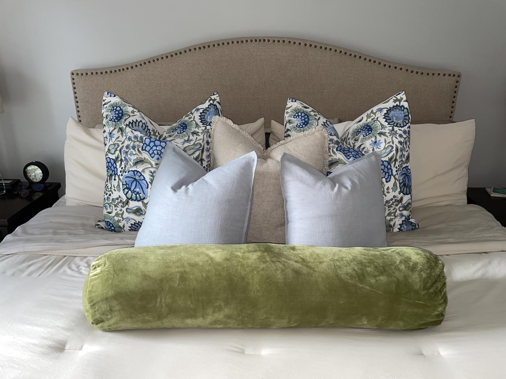 1 MIDDLE ONE Body Pillow for Adults, Bolster Pillow with Removable Velvet Cover, Long Round Cervical Roll Pillow, 47 x 7.87 Inches, Grey customer photo 2