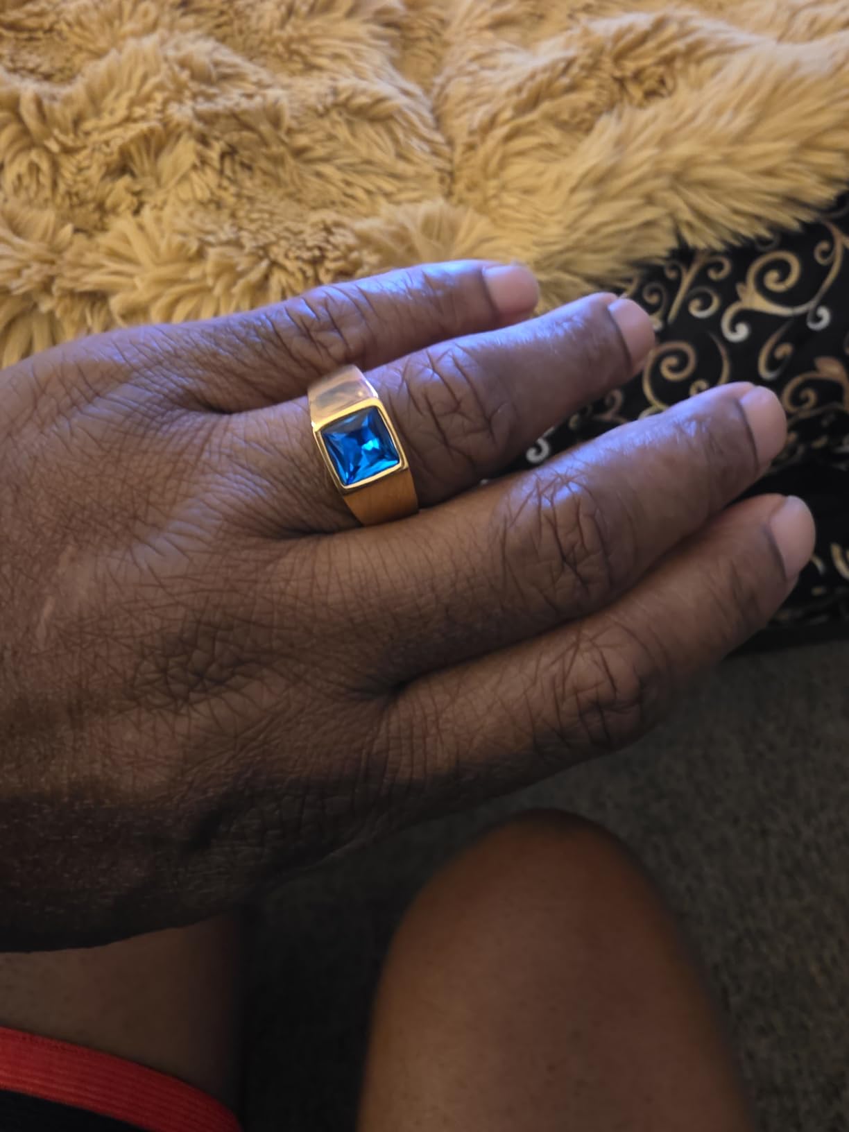 Bestyle Stainless Steel Men Signet Ring-Black/Blue Gemstone Band Ring-Classic Simple Thick Men Ring Size 7-14 customer photo 2