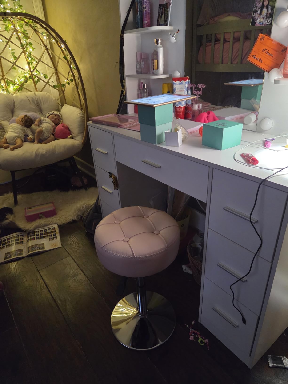 LUE BONA Adjustable Vanity Stool 15.8