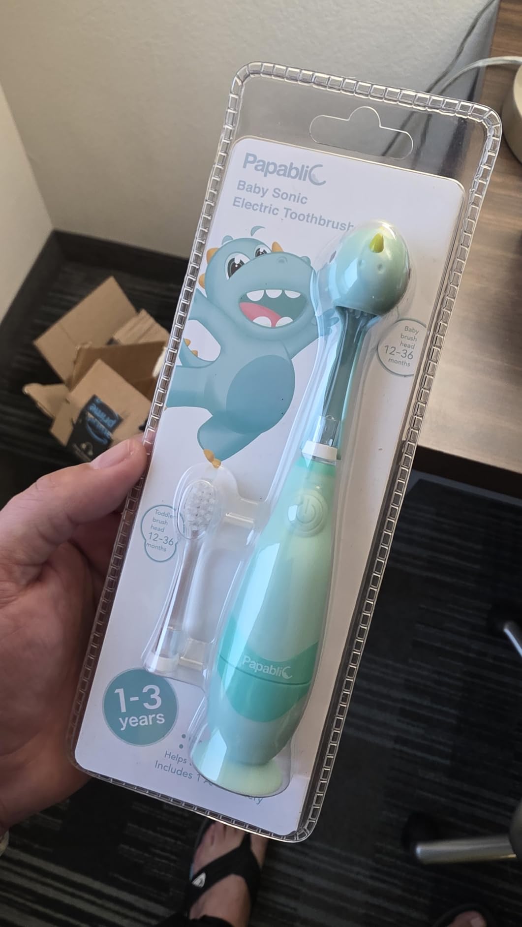 Papablic Toddler Sonic Electric Kids Toothbrush for Ages 1-3, Dinosaur(Max) customer photo 2
