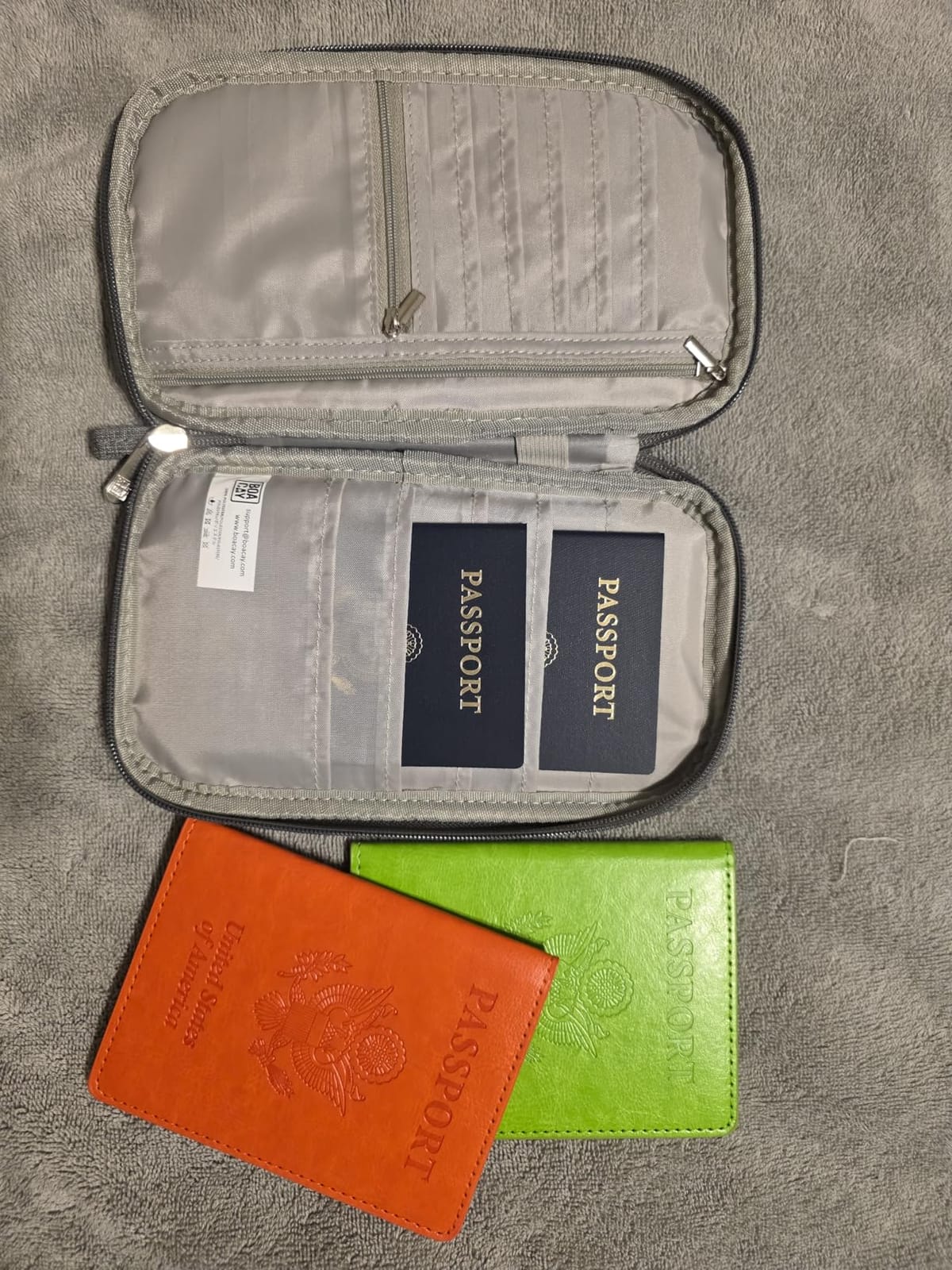 BOACAY Travel Document Organizer with RFID, Family Passport Holder, Wallet for Women & Men, Portable & Waterproof Case for Cards, Boarding Pass, Money customer photo 1
