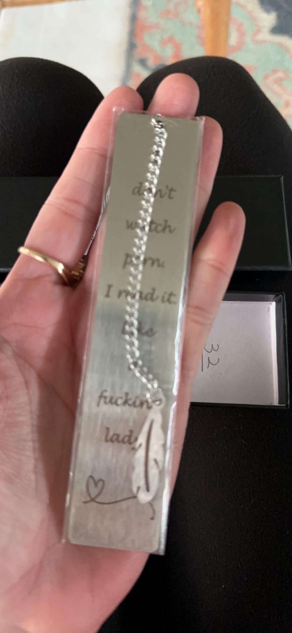 Metal Bookmark Gift, Engraved Stainless Steel Leaf Pendant Book Mark customer photo 1