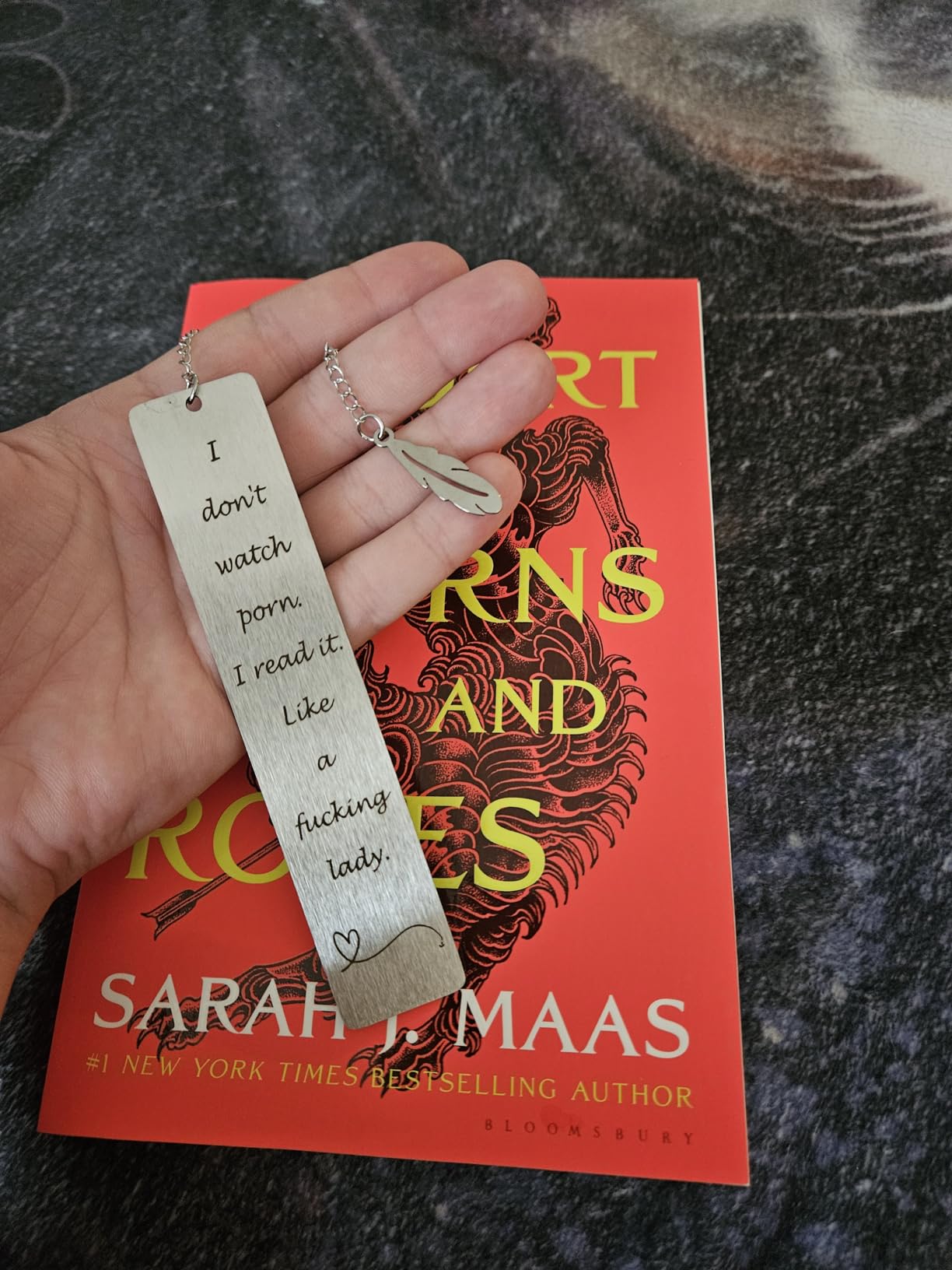 Metal Bookmark Gift, Engraved Stainless Steel Leaf Pendant Book Mark customer photo 2
