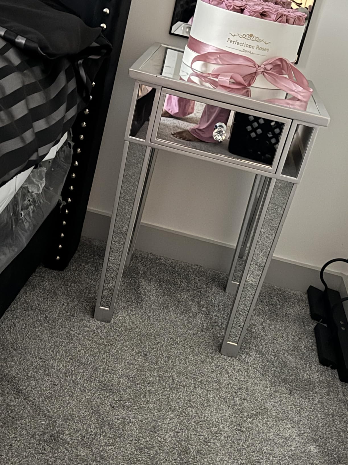 VINGLI Mirrored End Table with Drawer Silver Modern Nightstand/Bedside/Accent Table Set of 2 for Small Space,Living Room,Bedroom,15.7