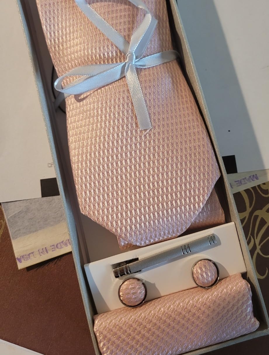 DiBanGu Plaid Ties for Men Silk Checkered Necktie and Pocket Square Cufflinks Tie Clip Set with Gift Box for Wedding Business customer photo 2