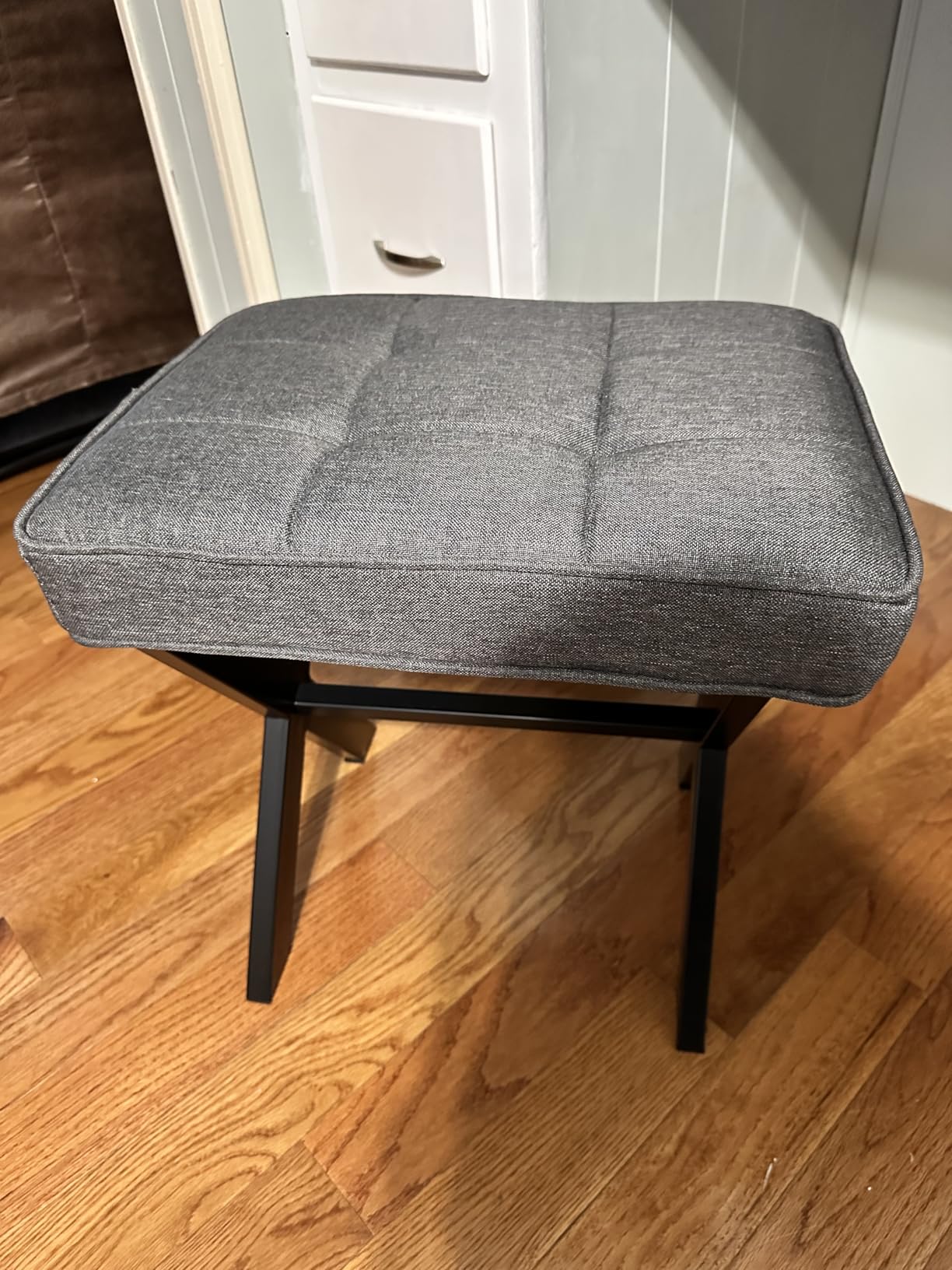 LUE BONA Square Linen Makeup Stool, Metal X Legs, Small Ottoman Stool Chair for Vanity, Modern Padded Seat Foot Rest for Makeup Room, Bathroom customer photo 2