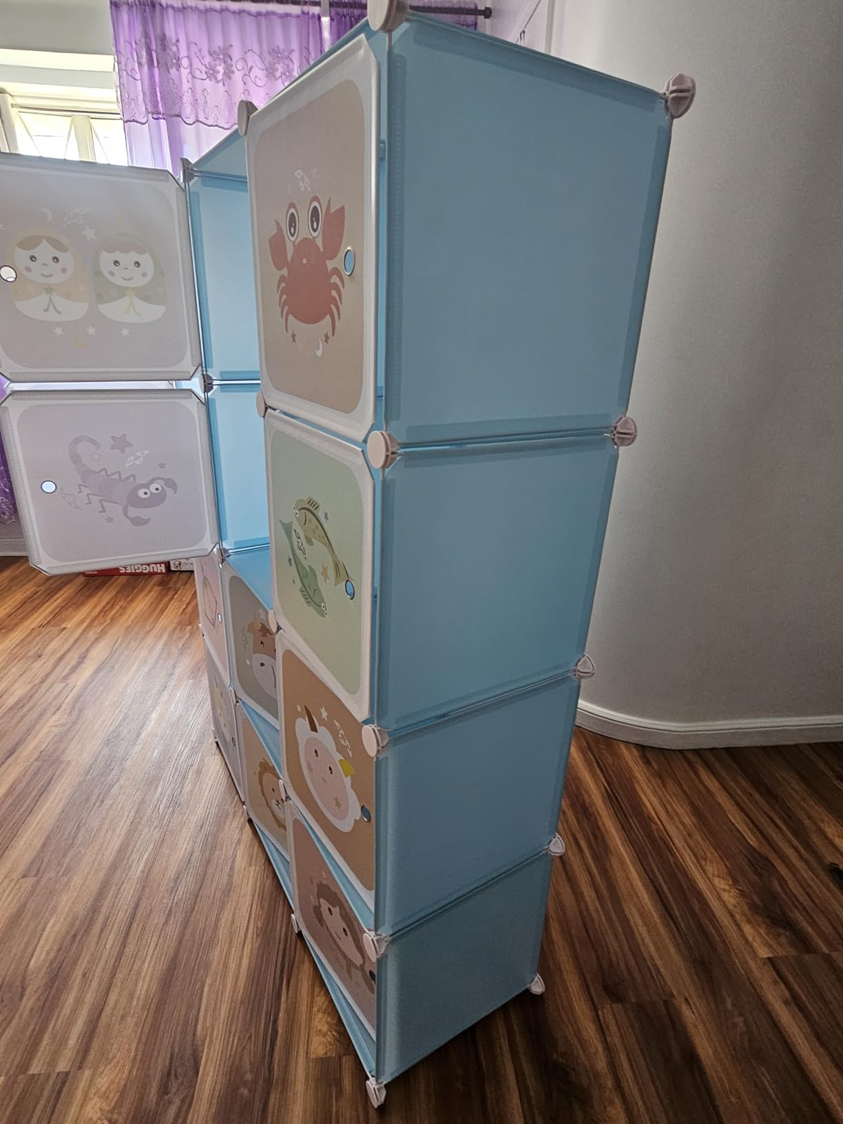 INFANS Children Wardrobe, Kid Closet Portable Baby Dresser Cute for Kids Bedroom Nursery Armoire with Doors 12 Cube 2 Hanging Sections, Kid Clothes Storage Organizer (Blue, 12 Cubes) customer photo 1