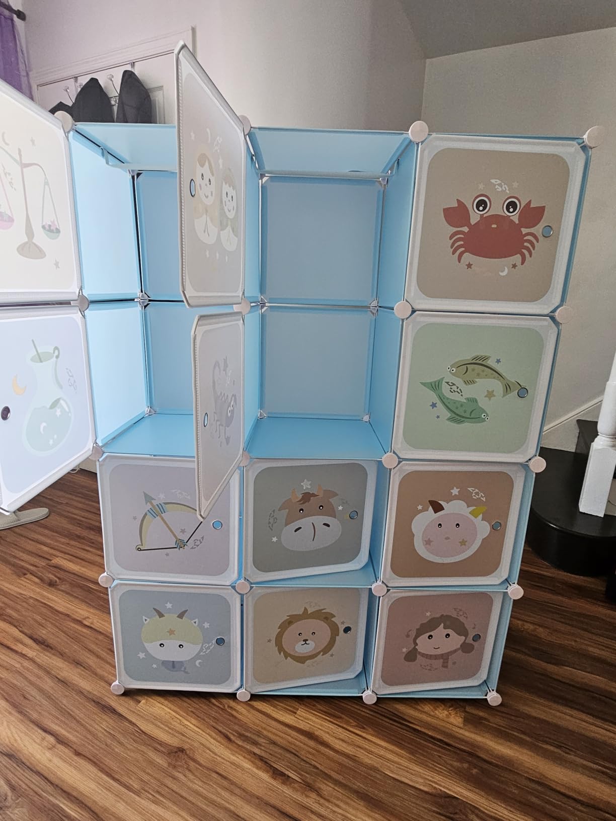 INFANS Children Wardrobe, Kid Closet Portable Baby Dresser Cute for Kids Bedroom Nursery Armoire with Doors 12 Cube 2 Hanging Sections, Kid Clothes Storage Organizer (Blue, 12 Cubes) customer photo 2