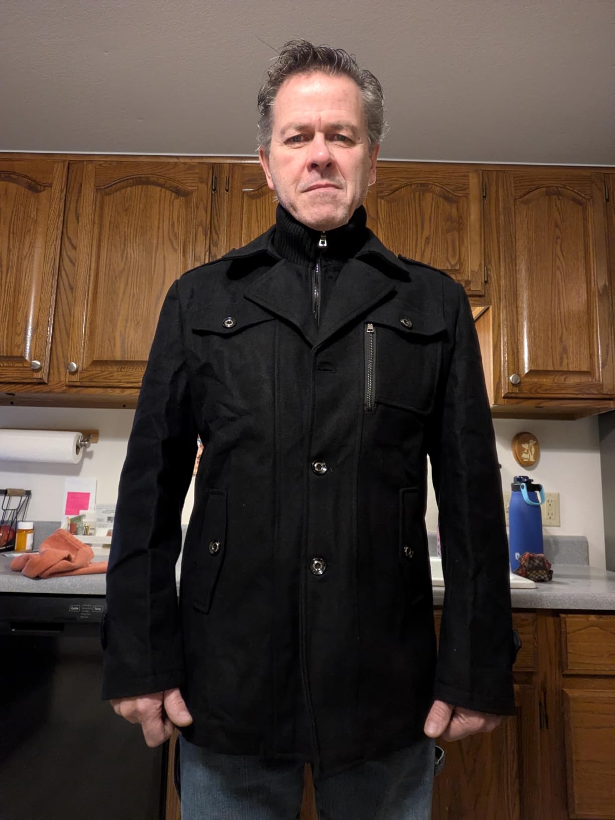 INVACHI Men's Wool Blend Winter Trench Coat, Single Breasted Pea Coat customer photo 2