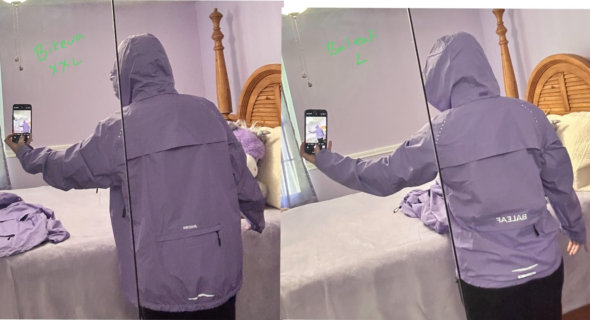 baleaf Packable Rain Jacket Women Waterproof Lightweight Jackets Hooded | Windbreaker Reflective Running & Cycling Rain Coat; Fully Waterproof Zipper and Breathable for Travelling, Hiking and Outdoor customer photo 2