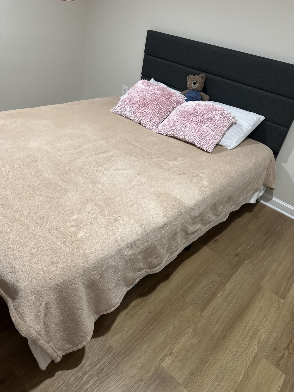 Allewie King Size Platform Bed Frame with Fabric Upholstered Headboard and Wooden Slats Support, Fully Upholstered Mattress Foundation/No Box Spring Needed/Easy Assembly, Beige customer photo 2