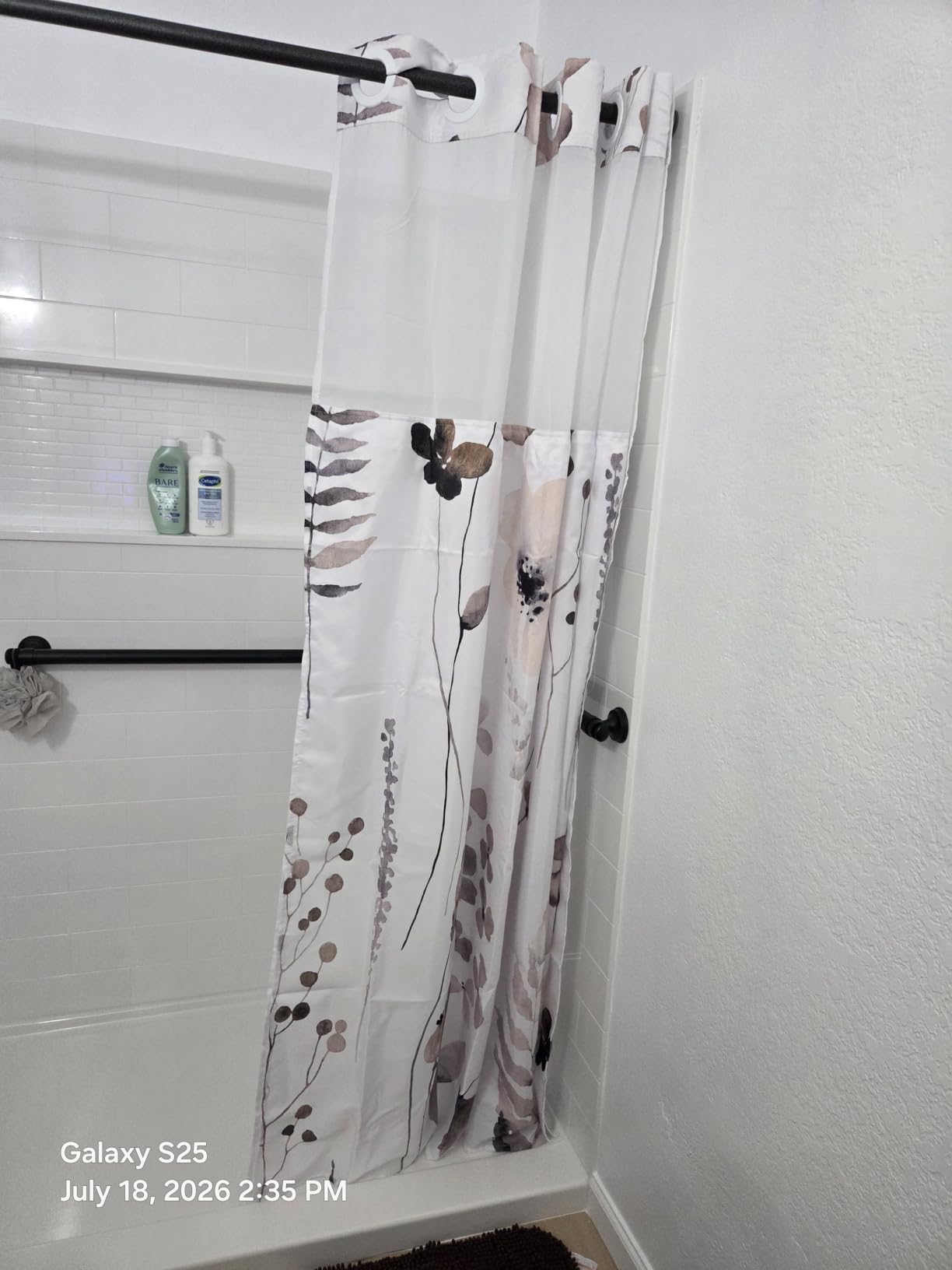 WITHLOC No Hook Floral Shower Curtain with Liner, Blue Beige, 71x74 customer photo 1