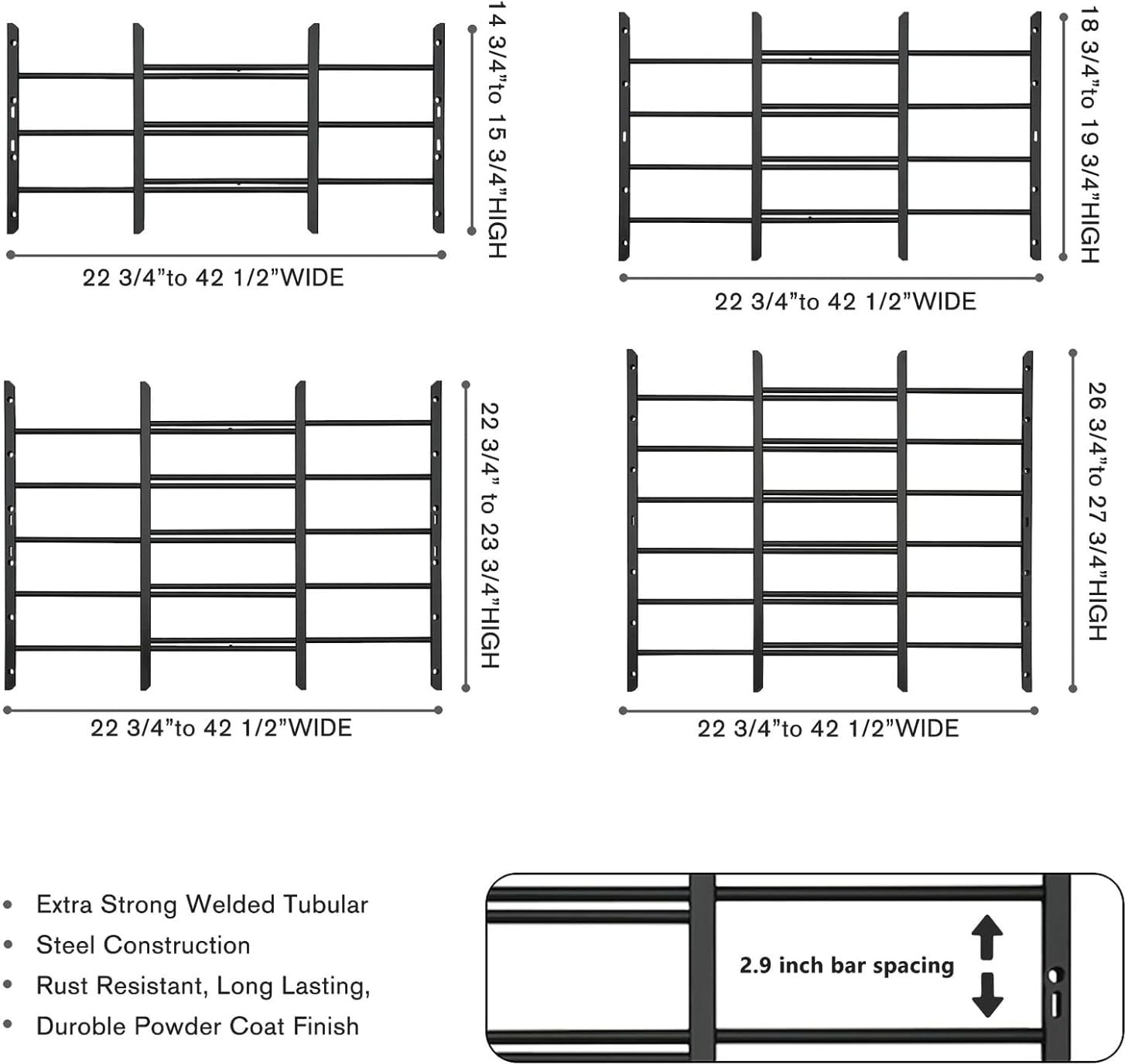 Grisham AWG Fixed Window Security Bars,(White, 3Bars) 14 3/4
