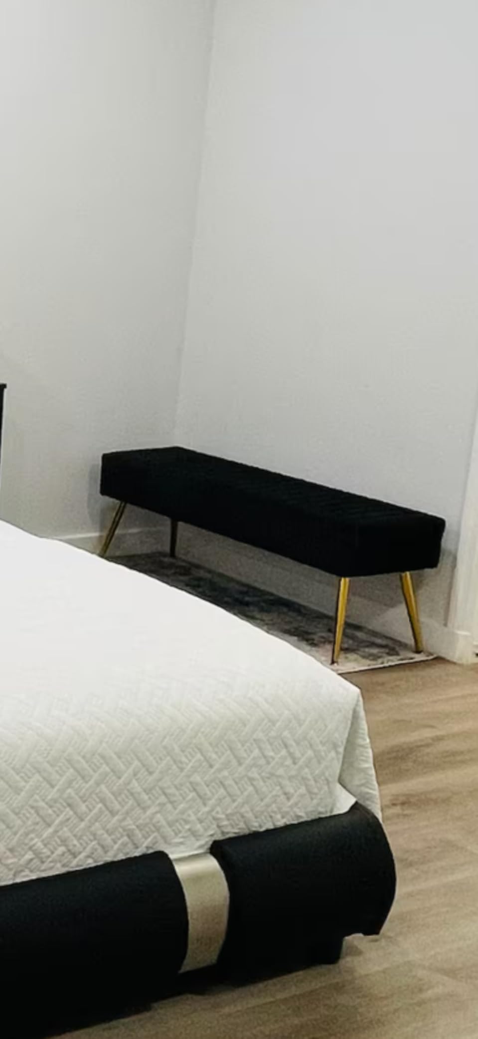 Furnimart 44 Inch Bedroom Ottoman Bench, Black Upholstered End of Bed Bench with Gold Legs for Living Room Bedroom Dinning Room Entryway, Black customer photo 2