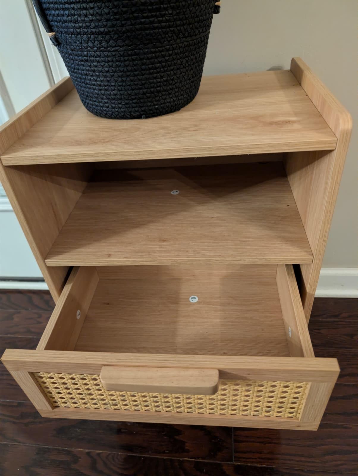 Lerliuo Rattan Nightstands Set of 2, Boho Side Table with Drawer Open Shelf customer photo 1