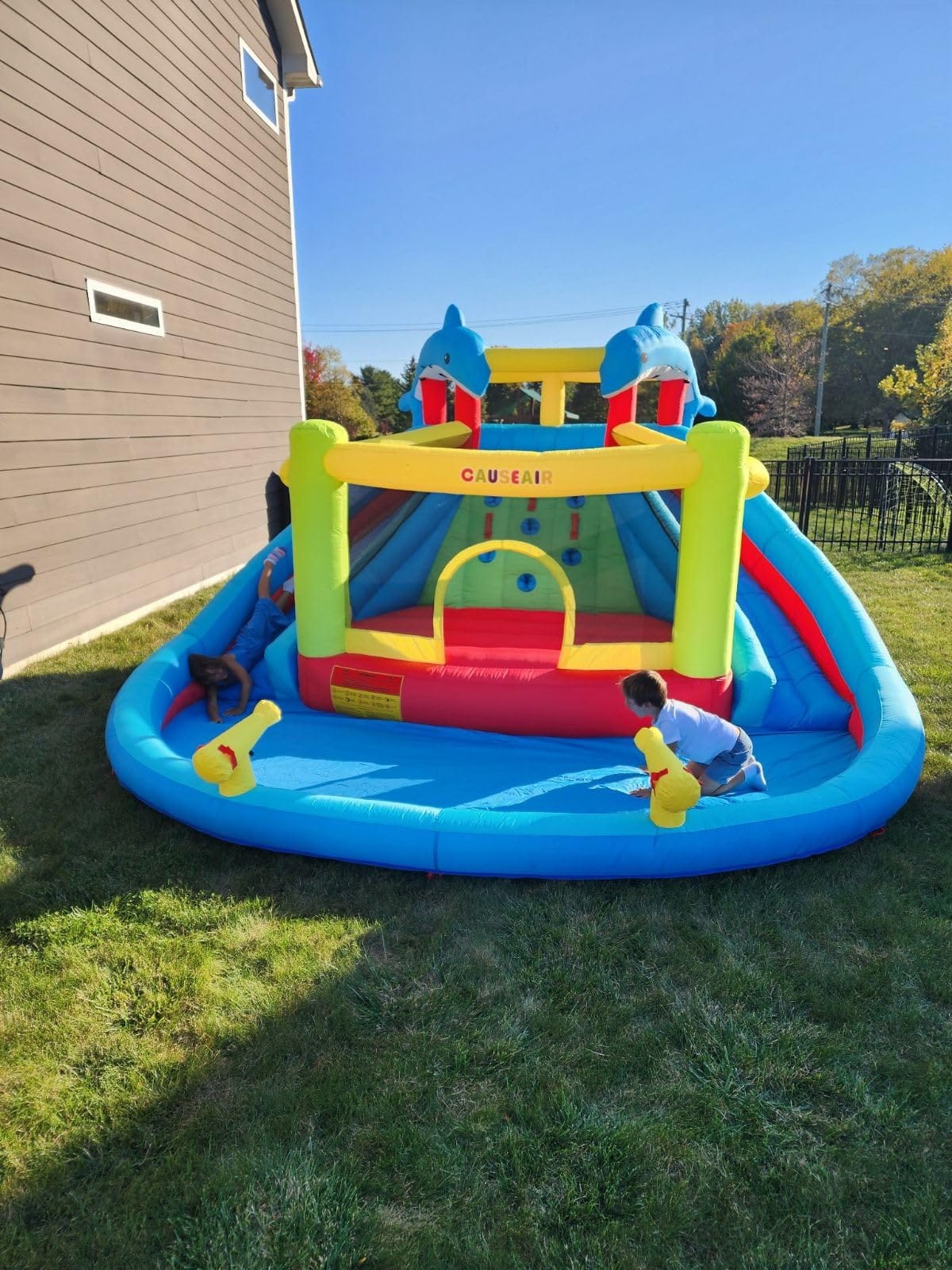 Causeair Inflatable Water Slide with Bounce House,Dolphin Styling,Splashing Pool,Double Water Cannon,Climbing Wall,Heavy Duty Air Blower,Inflatable Water Park Slide for Kids Backyard Summer customer photo 1