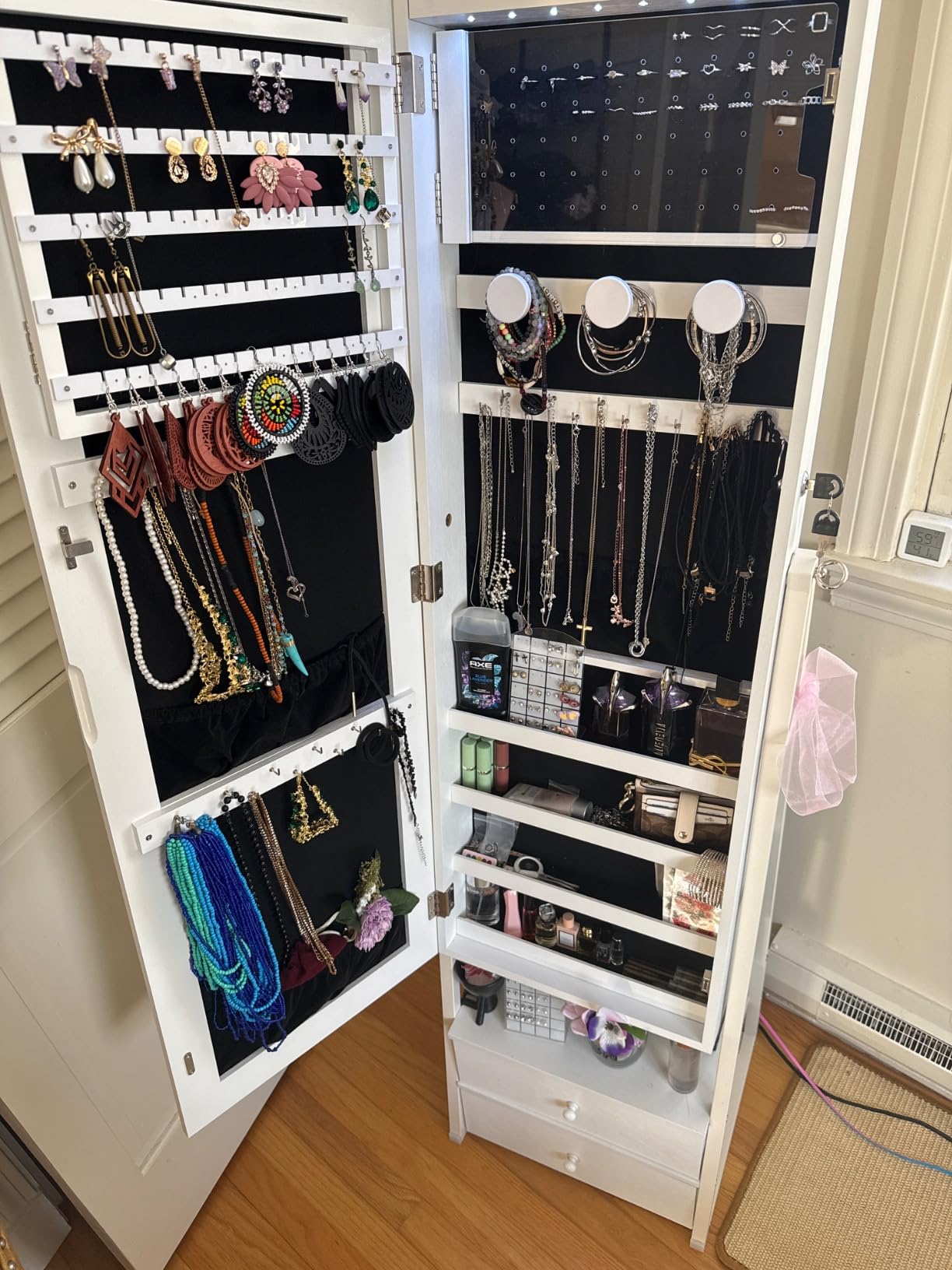 Nicetree Mirror Jewelry Cabinet, Lockable Full Length Mirror, 2 Drawers customer photo 1