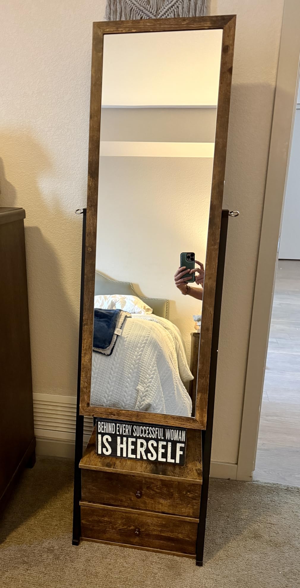 Nicetree Mirror Jewelry Cabinet, Lockable Full Length Mirror, 2 Drawers customer photo 2
