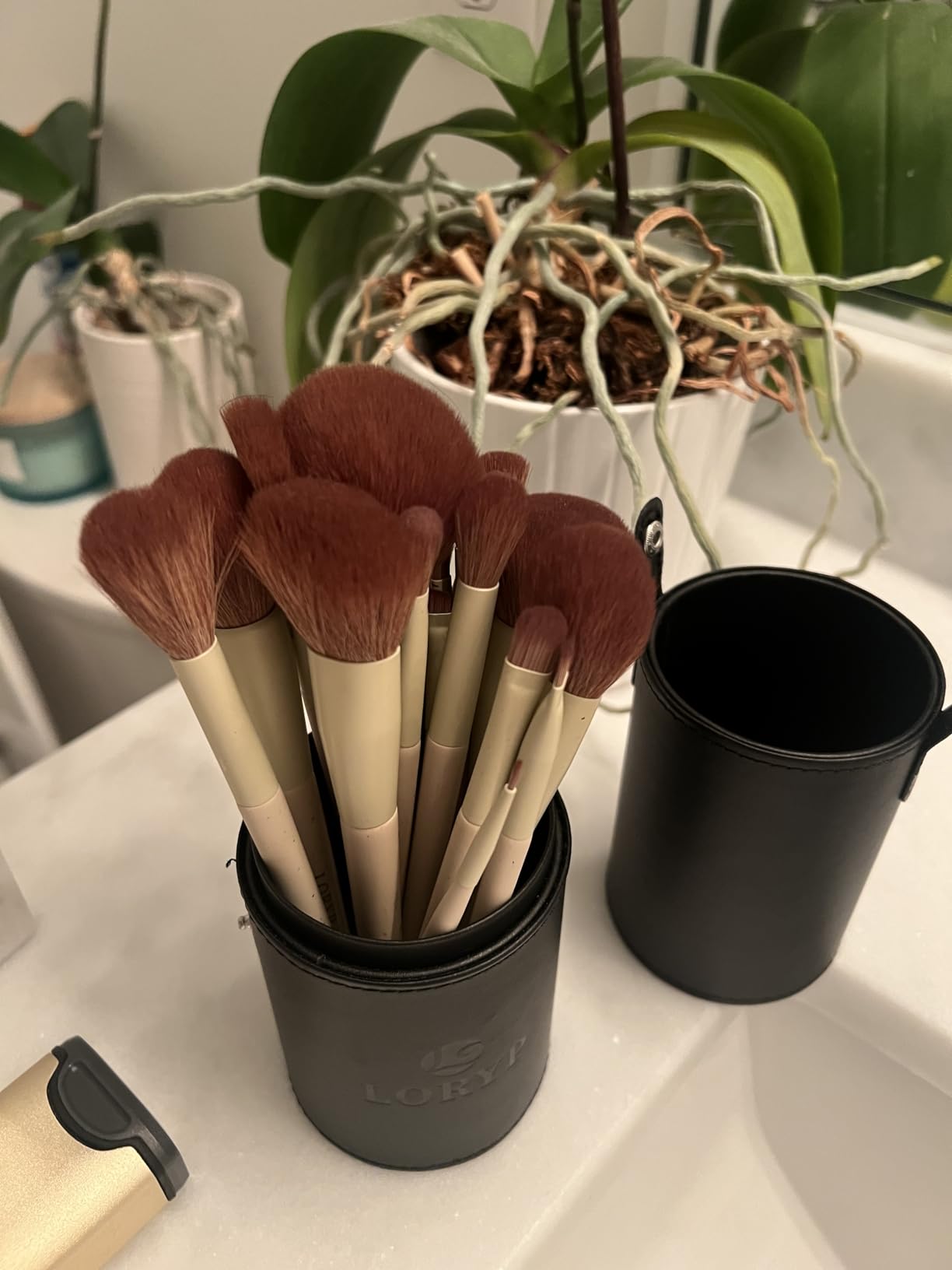 LORYP 18 Piece Makeup Brushes Set Labeled Face and Eye Brush Set Complete with Foundation, Concealer, Contour, Blending, Blush, Eyeshadow Brushes with Travel Holder Case customer photo 2