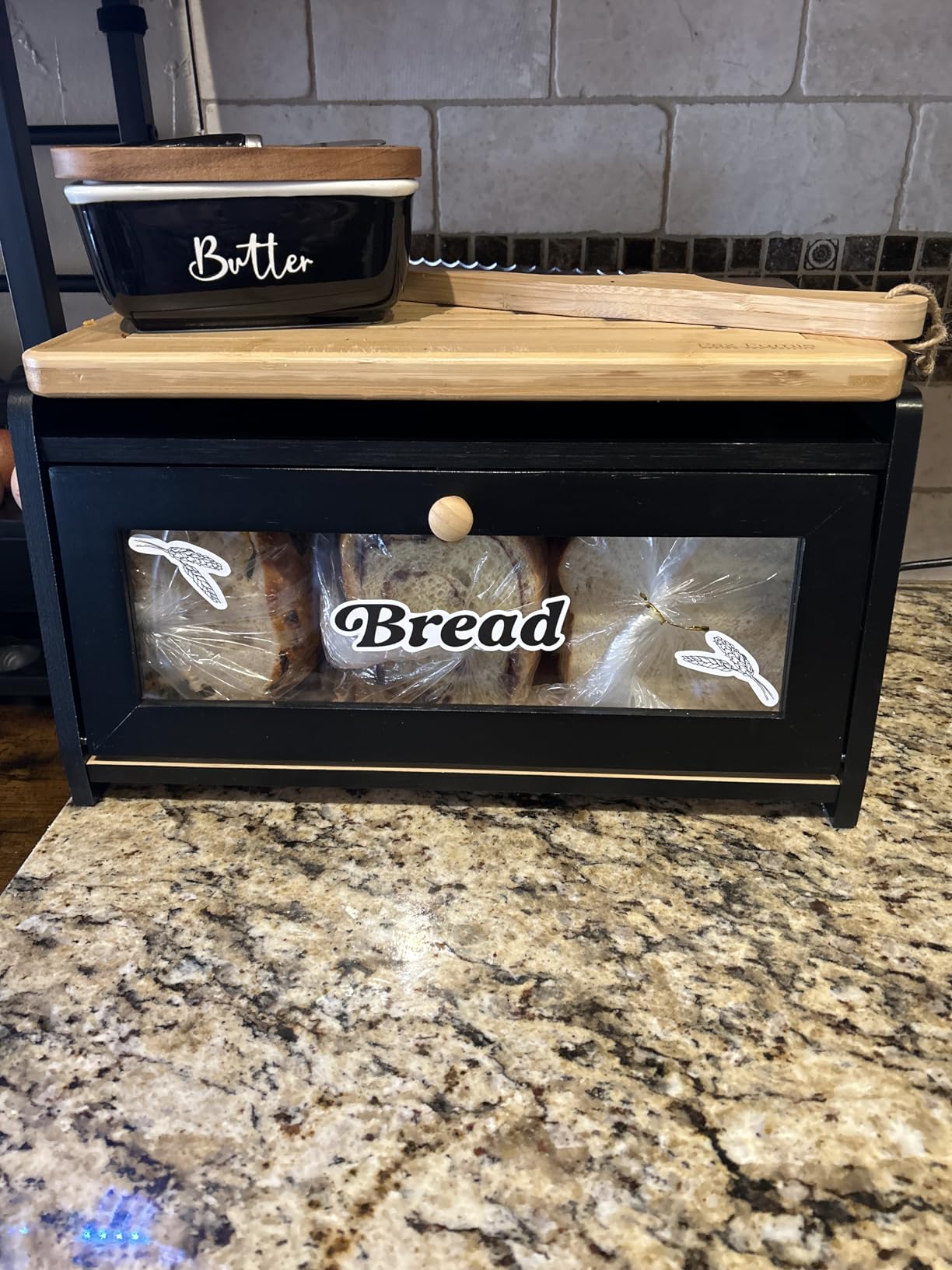 Goozii Bread Box for Kitchen Countertop, 2 Tier Large Breadbox Modern Black customer photo 1