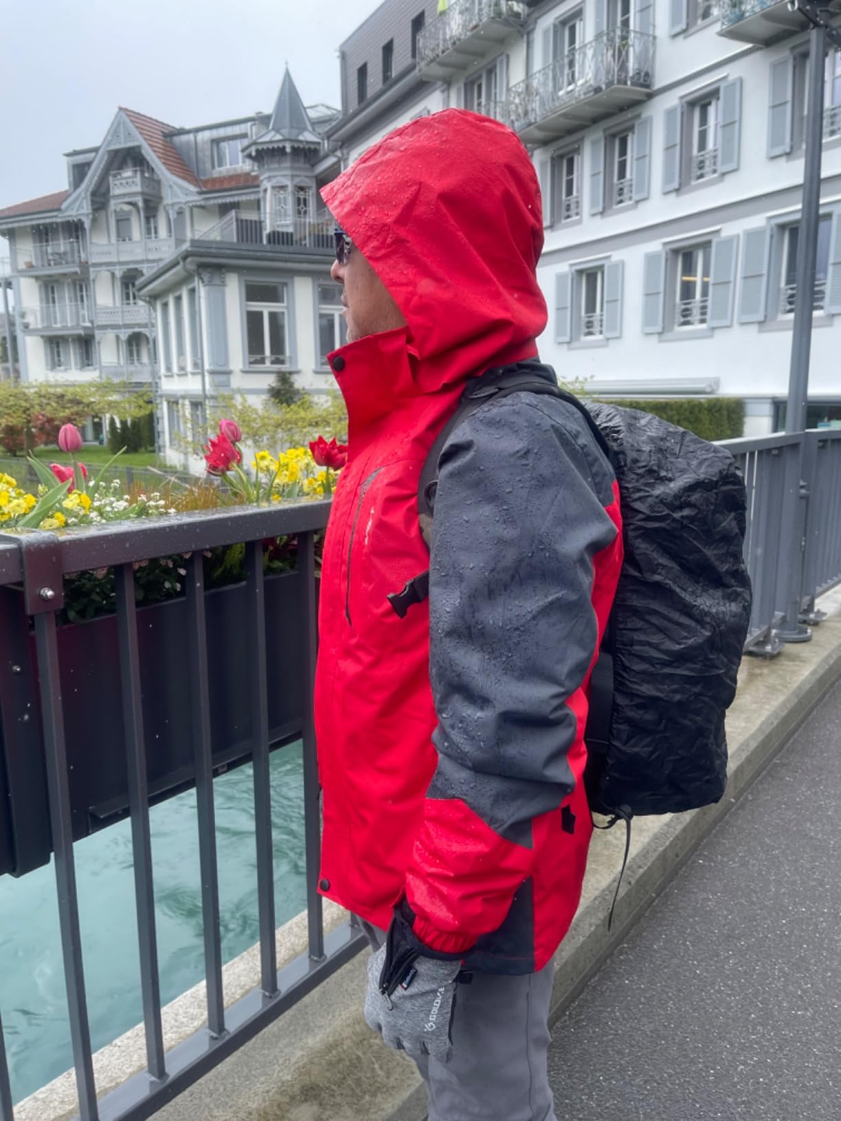TEZO Mens Rain Jacket Waterproof with Hooded Hiking Coat Lightweight Windbreaker customer photo 1
