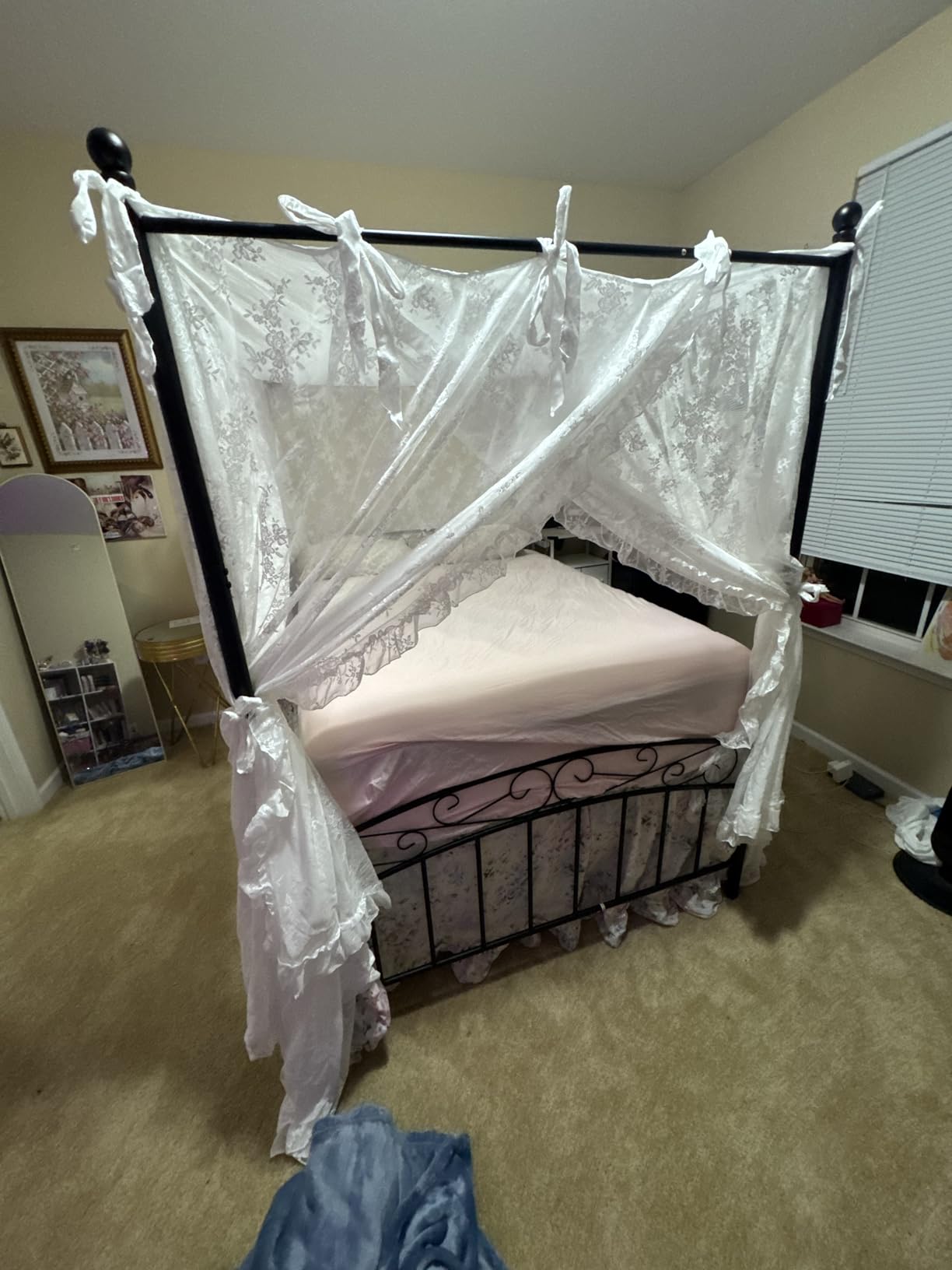 Queen Size Canopy Bed Frame Four-Poster Metal Bed Black customer photo 2