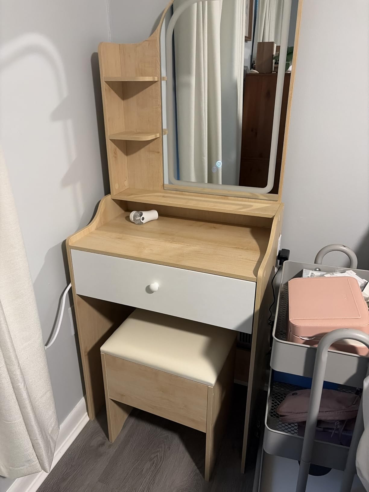 LIKIMIO Small Vanity Desk with Mirror Lights and Storage Stool customer photo 1