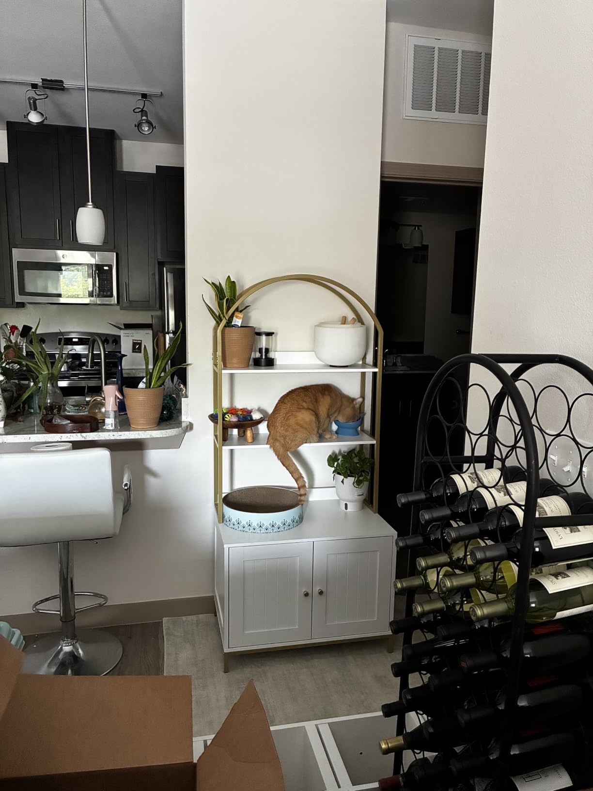 Homhedy Cat Litter Box Enclosure with 2-Tier Shelves, White and Gold customer photo 1