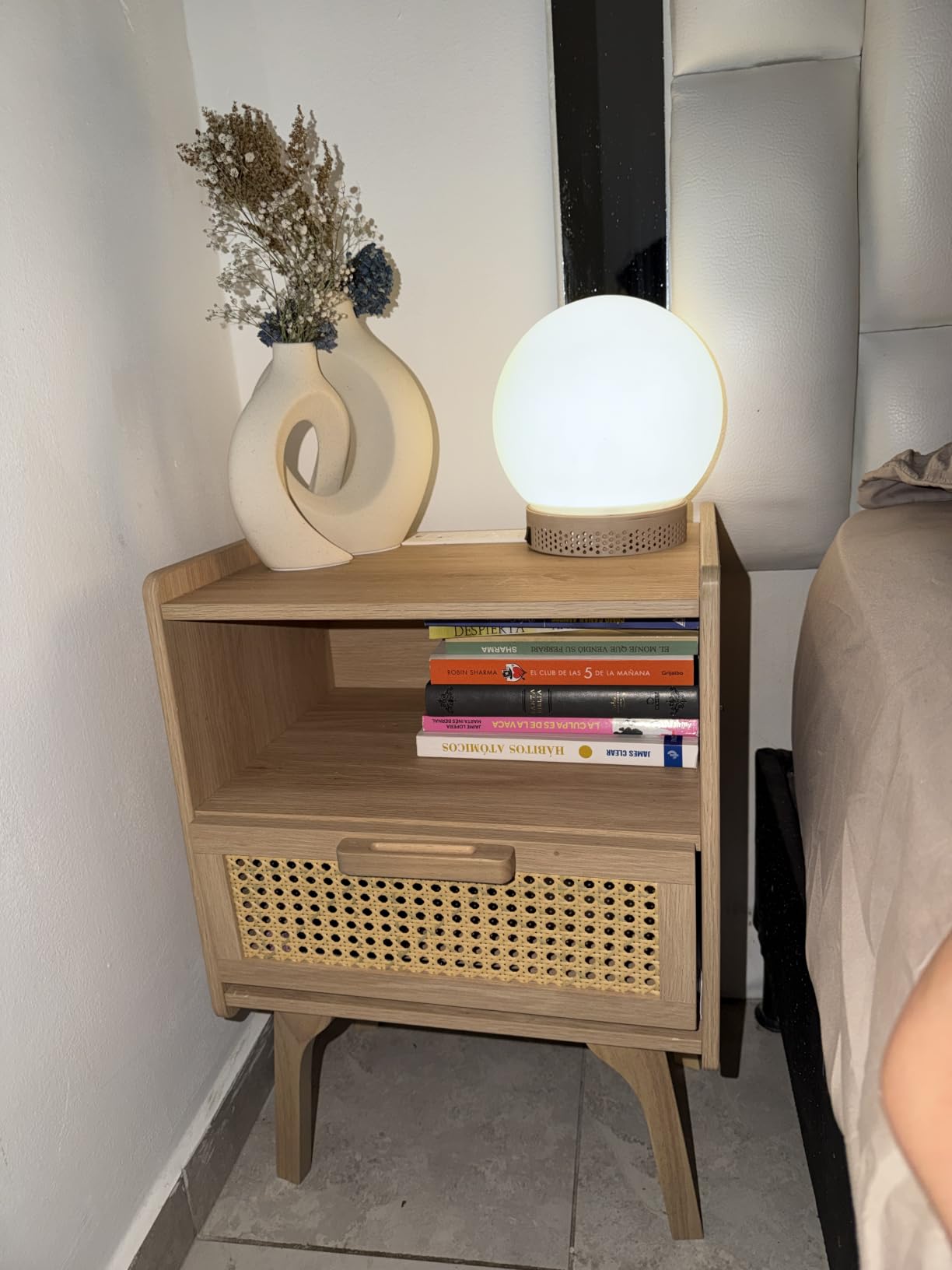 Lerliuo Rattan Nightstand with Charging Station, Boho Night Stand customer photo 1