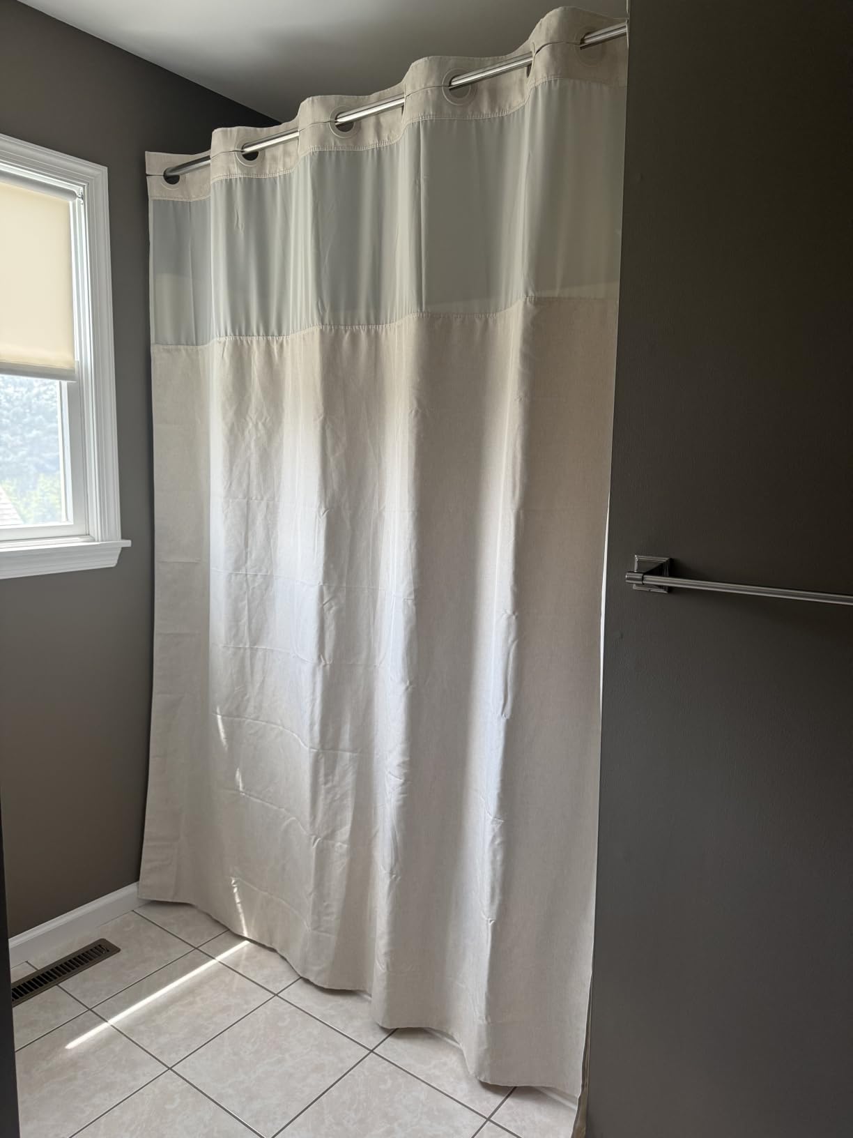 Eachope No Hooks Polyester Textured Shower Curtain with Snap-in Fabric Liner Set, Hotel Luxury Decor Shower Curtains for Bathroom with See Through Top Window, Waterproof & Washable, 71Wx74H, Cream customer photo 1