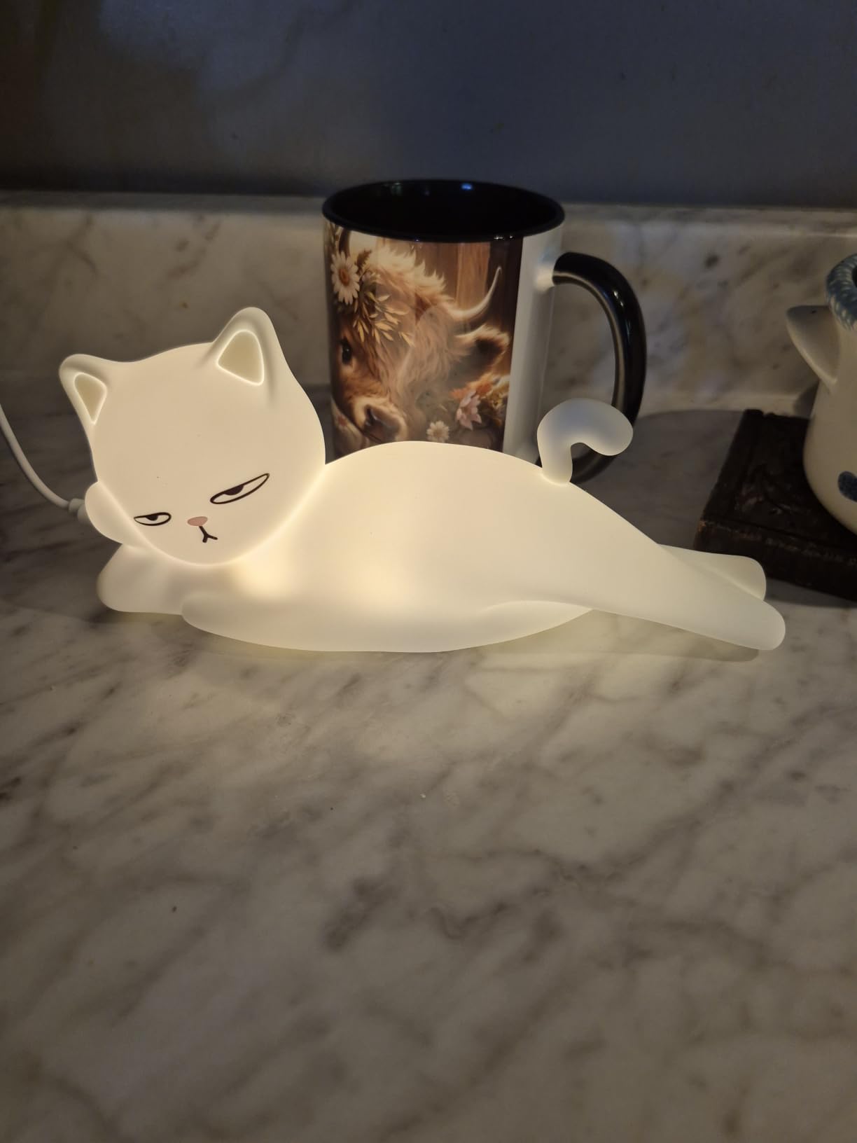 Lying Cat Lamp Funny Gifts, 16 Colors+5 Dimming+Silicone Random Stuff, Touch+Remote+Recharge Night Light, Unique Cool Lamp,Cute Weird Stuff, Squishy Cat White Elephant Gifts for Women/Men/Teens/Kids customer photo 2