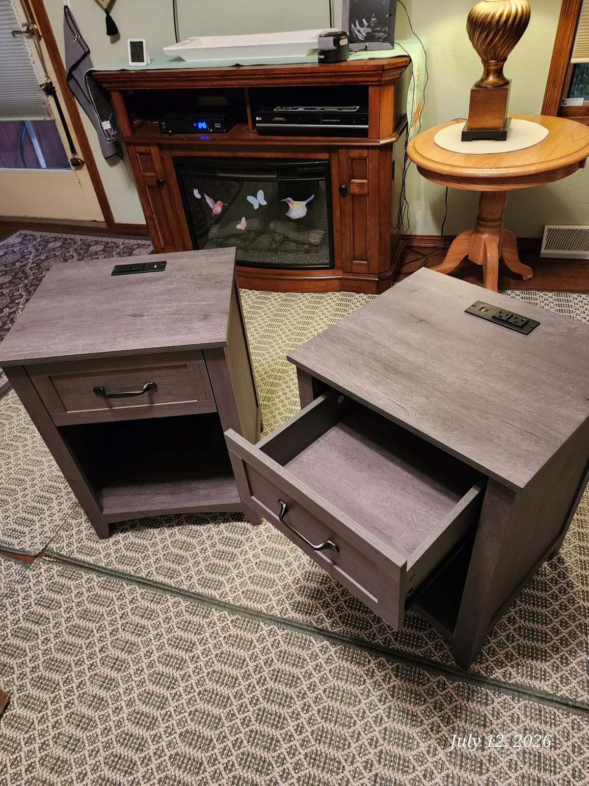 VASAGLE Farmhouse Nightstands with Charging Station, 1 Drawer, Set of 2 customer photo 2