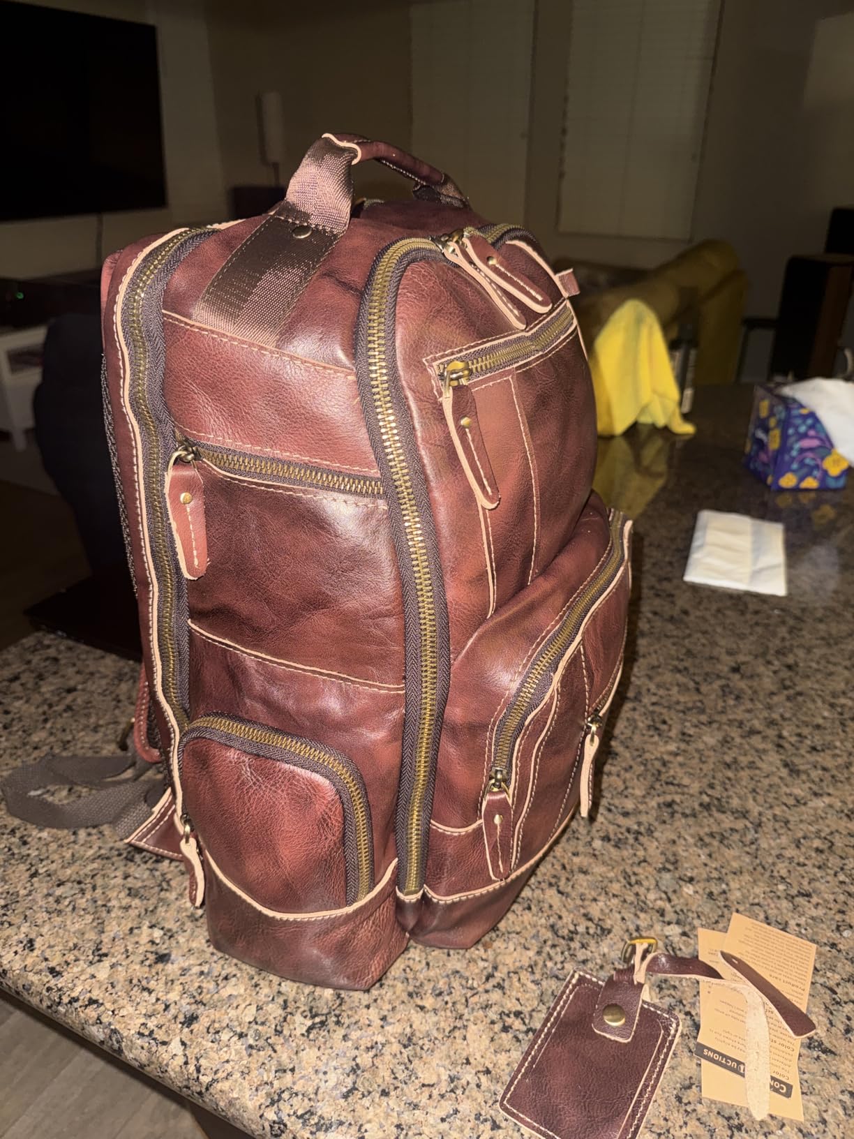 LANNSYNE Full Grain Leather Backpack For Men, Fits 16