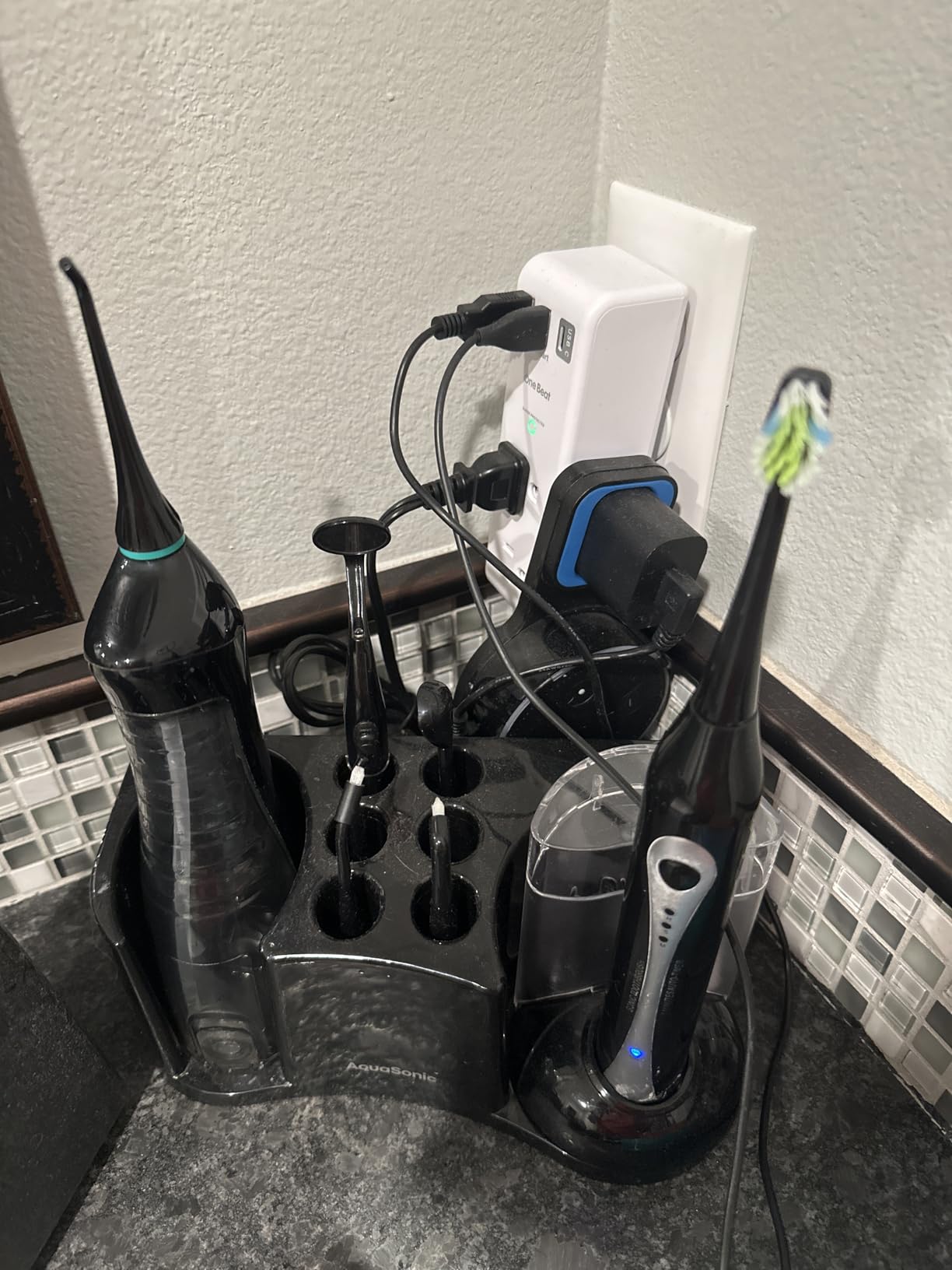 AquaSonic Home Dental Center Rechargeable Power Toothbrush & Smart Water Flosser - Complete Family Oral Care System - 10 Attachments and Tips Included - Various Modes & Timers (Black) customer photo 2