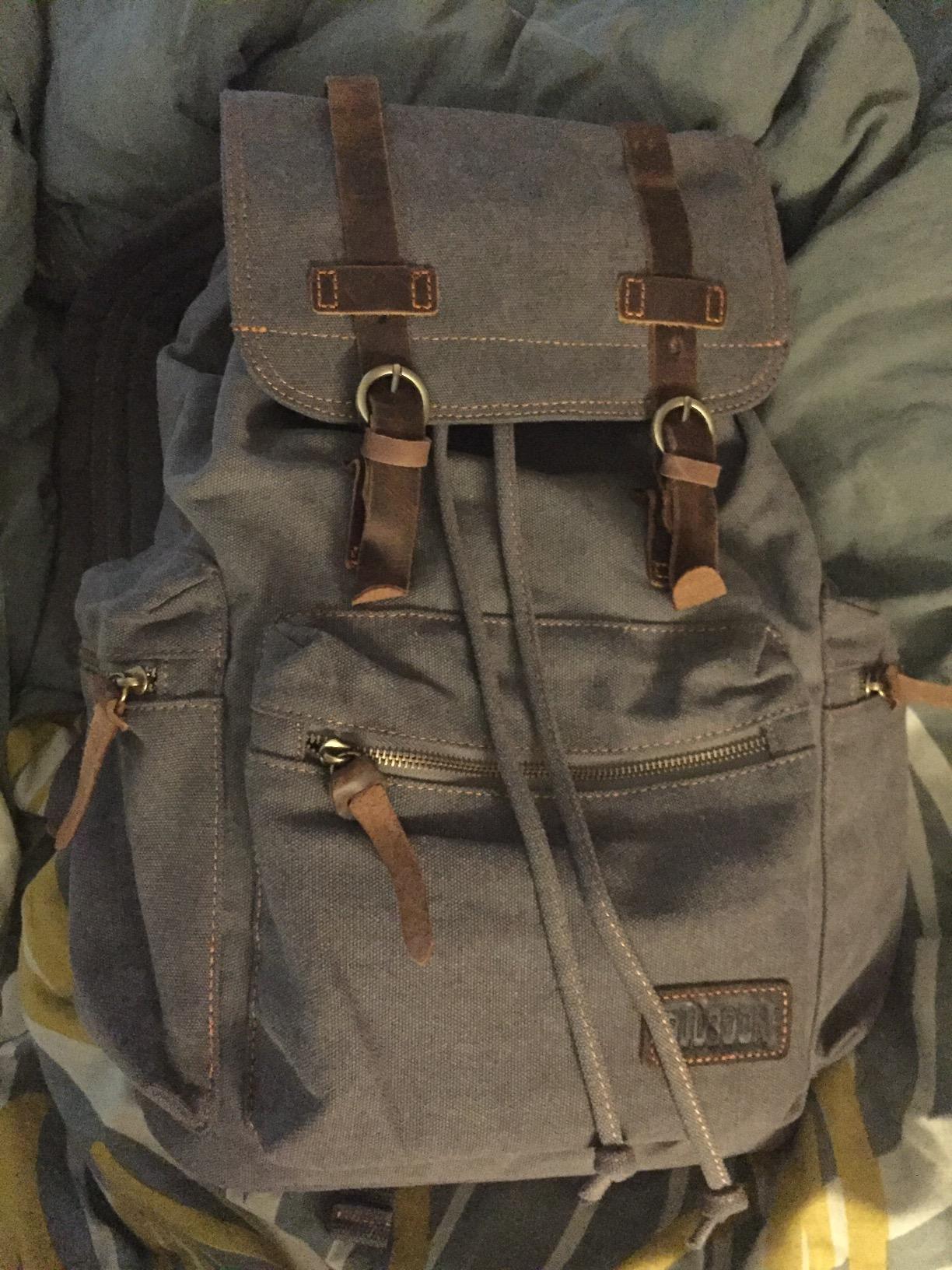 Bluboon Vintage Backpack Leather Trim Casual Bookbag Men Women Laptop Travel Rucksack customer photo 2