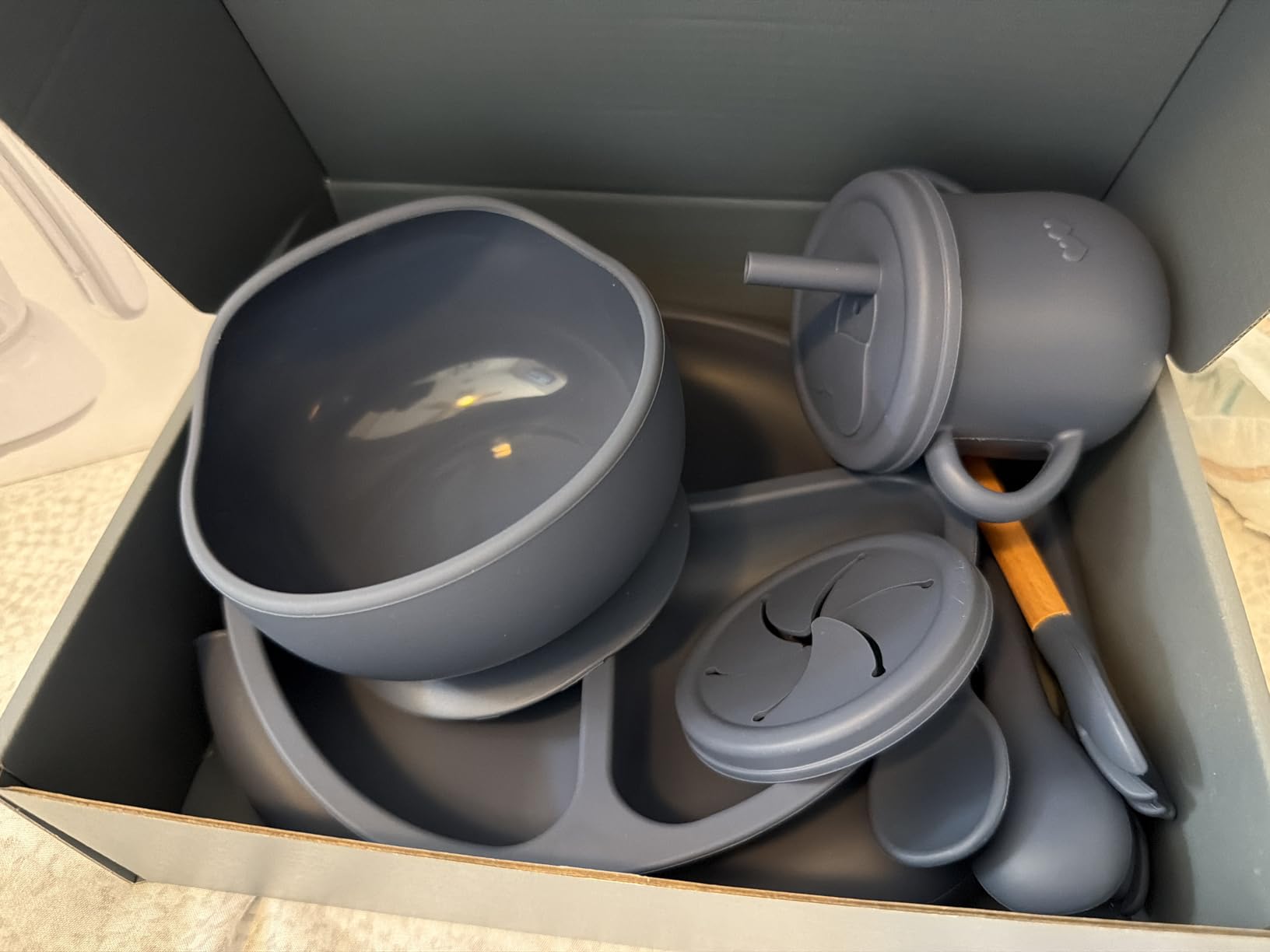 100% Silicone Baby Feeding Set, BPA Free Baby Dishes with Suction Bowl, Divided Plate, Toddler Self Feeding Dish Set with Spoons, Forks, Sippy Cup and Bib, Baby Eating Utensils (Navy Blue) customer photo 1