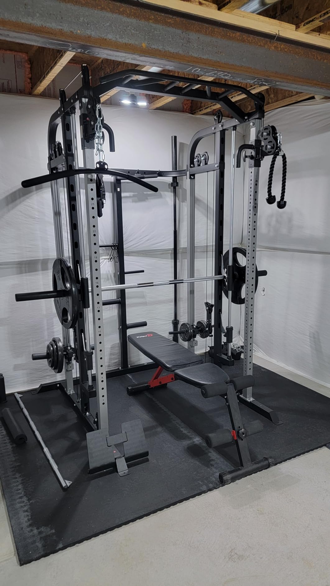 Smith Machine, Multifunctional Power Cage Rack with Smith Bar and Cable Pulley System, and LAT Pull Down Machine for Home Gym… customer photo 2