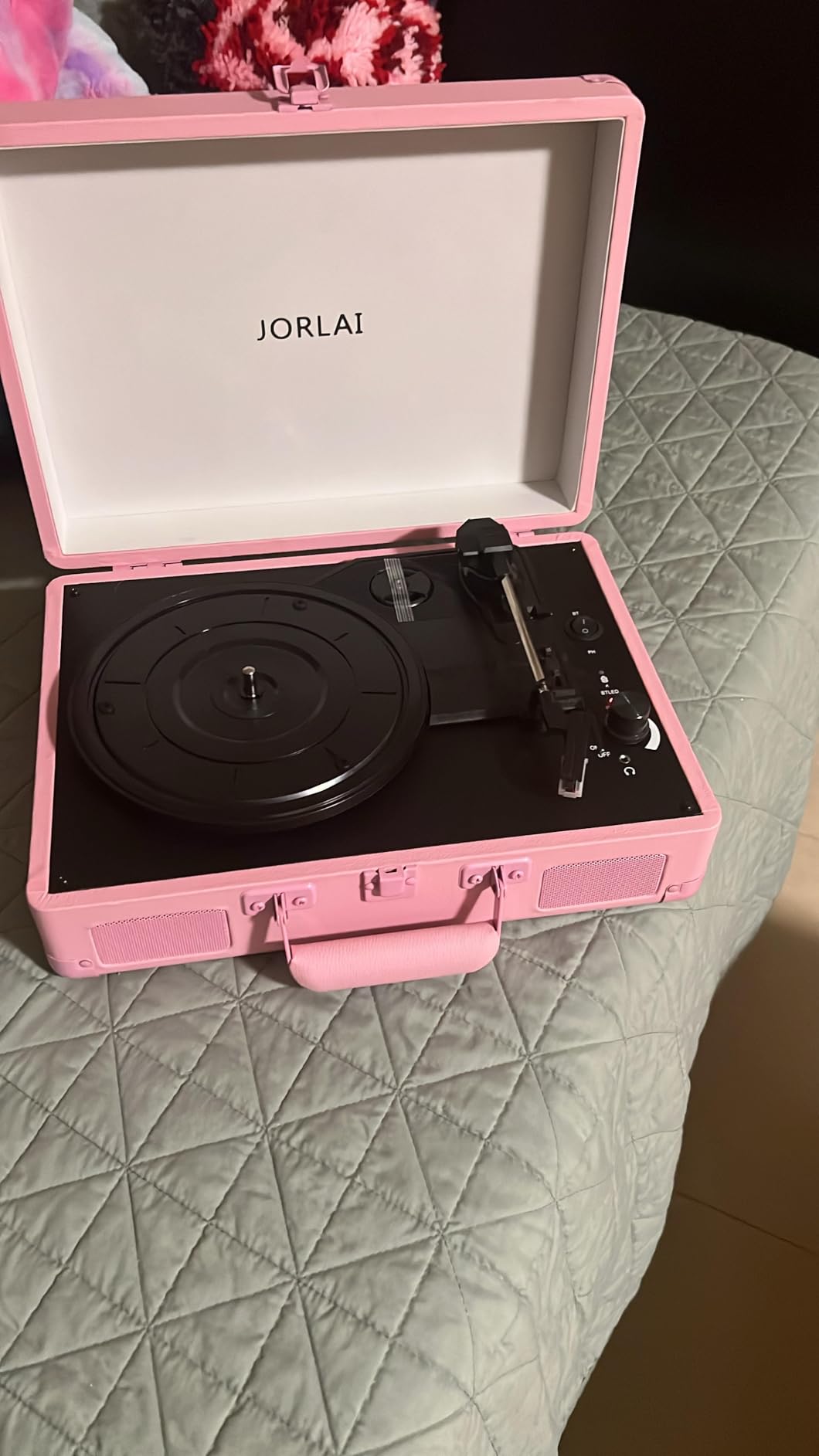 Record Player 3 Speed Vinyl with Bluetooth Vintage Turntable Built in Battery Portable Suitcase Support Aux in RCA Line Out Headphone Jack Purple customer photo 1