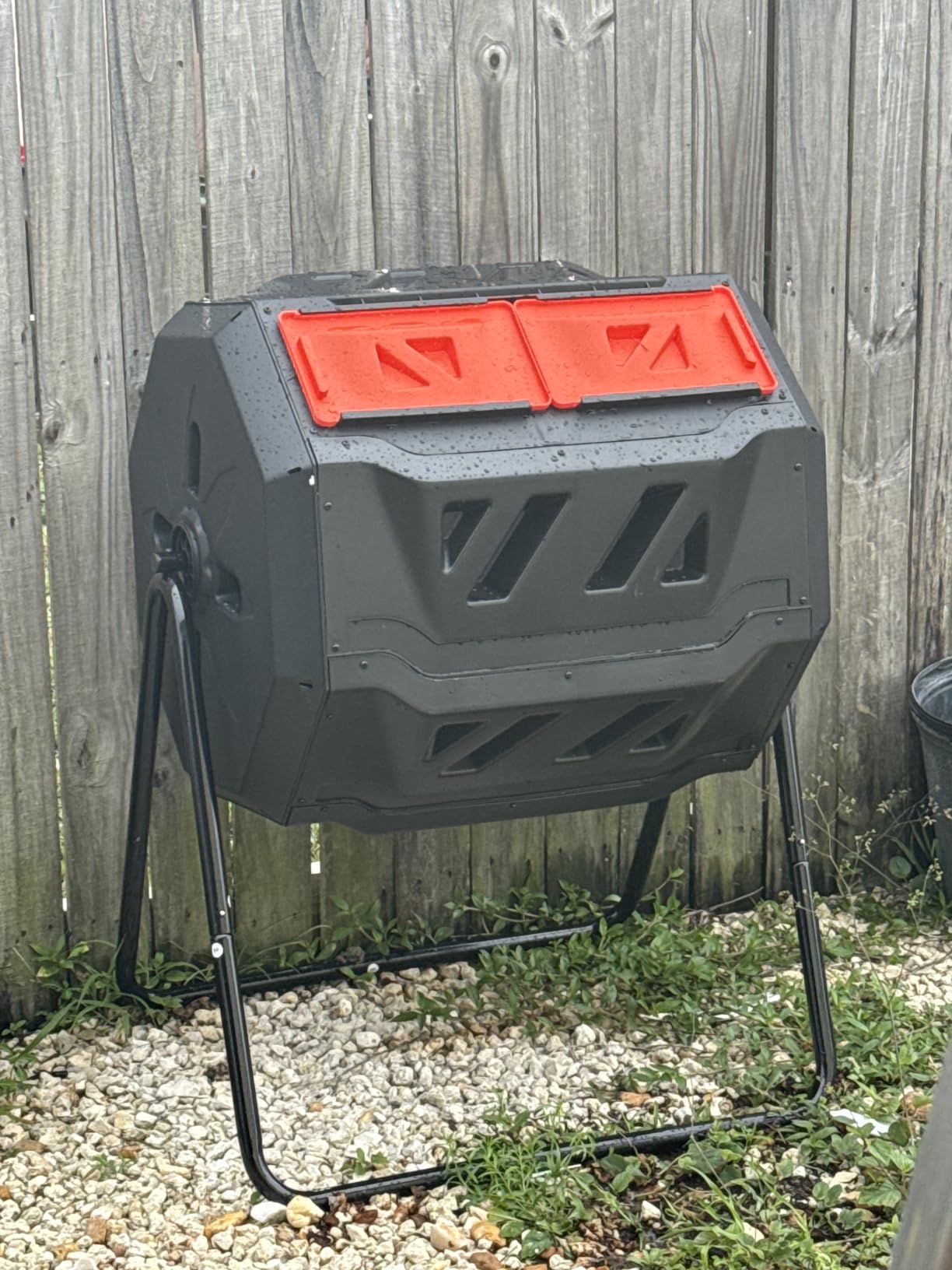 Hourleey Compost Bin Outdoor, 43 Gallon Dual Chamber Tumbling Composting Bin with Sliding Doors, Tumbler Rotating Batch Composter Bin for Garden Kitchen Yard customer photo 2