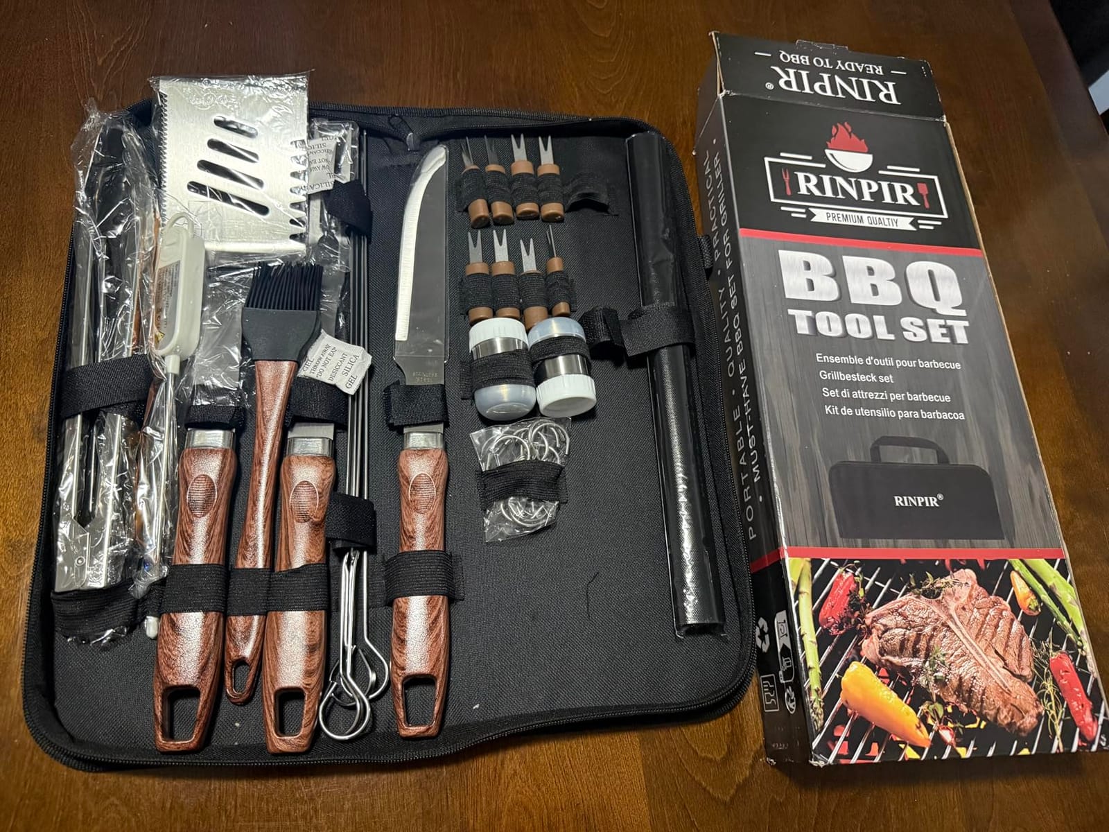 RINPIR 31pcs BBQ Grill Accessories Gifts for Men Dad, Heavy Duty Grilling Tools Gift Set for Father‘s Day, Stainless Steel BBQ Utensils Kit with Mats, Grill Brush in Carrying Bag Brown customer photo 2