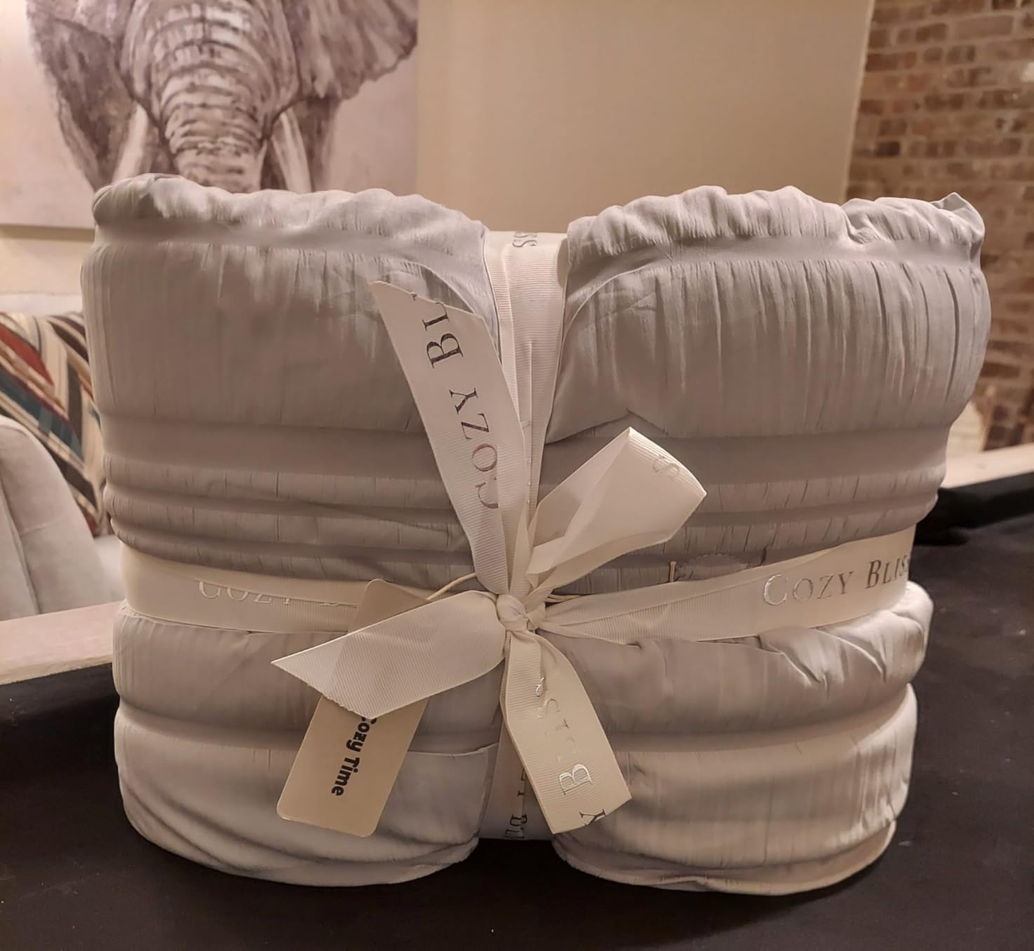 Cozy Bliss Seersucker Cooling Comforter Queen Size, Q-Max 0.45 Reversible Lightweight Cooling Blanket, Breathable Silk Smooth Summer Bedding Quilt for Hot Sleepers Night Sweats Dark Grey customer photo 1