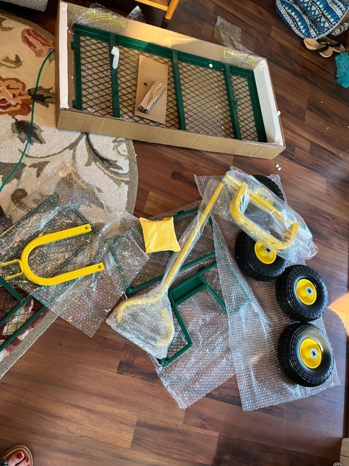 CAPHAUS Metal Green Garden Cart, w/ 180° Adjustable Yellow Handle, w/Mat and Strap, Heavy Duty 880 lbs Capacity, w/ 10” Flat-Free Tires, Sides Removable, Utility Wagon, Yard Cart, for Garden, Farm customer photo 2