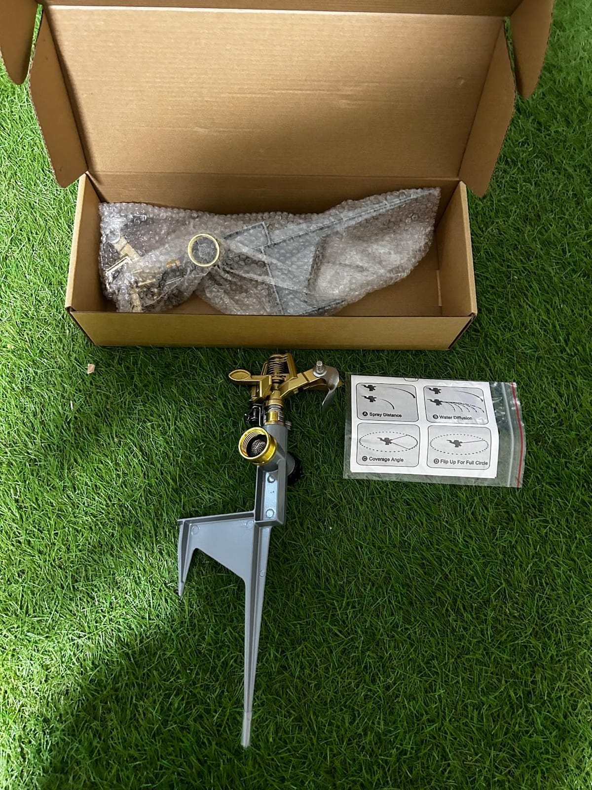 Biswing 2 Pack Impact Sprinkler Head on Metal Step Spike, Heavy Duty Zinc Alloy Lawn Sprinkler, Adjustable Coverage Nozzle on Sturdy Spike Base, 360 Degree Large Area Irrigation, Green customer photo 2