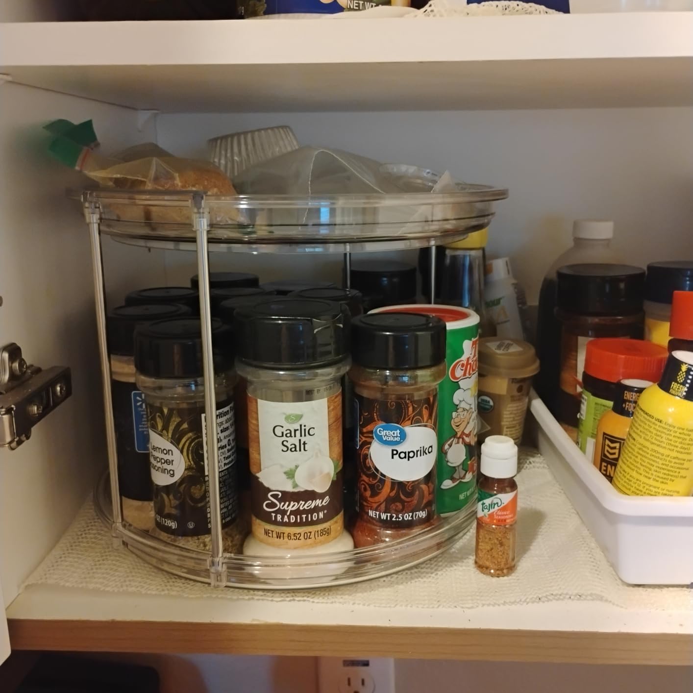 LAMU 2 Tier Lazy Susan Turntable Organizer 9.25'' Rotating Spice Rack Organization for Cabinet, Kitchen, Pantry, Countertop, Bathroom, Vanity, Medicine Cabinet Organizer, Clear customer photo 1