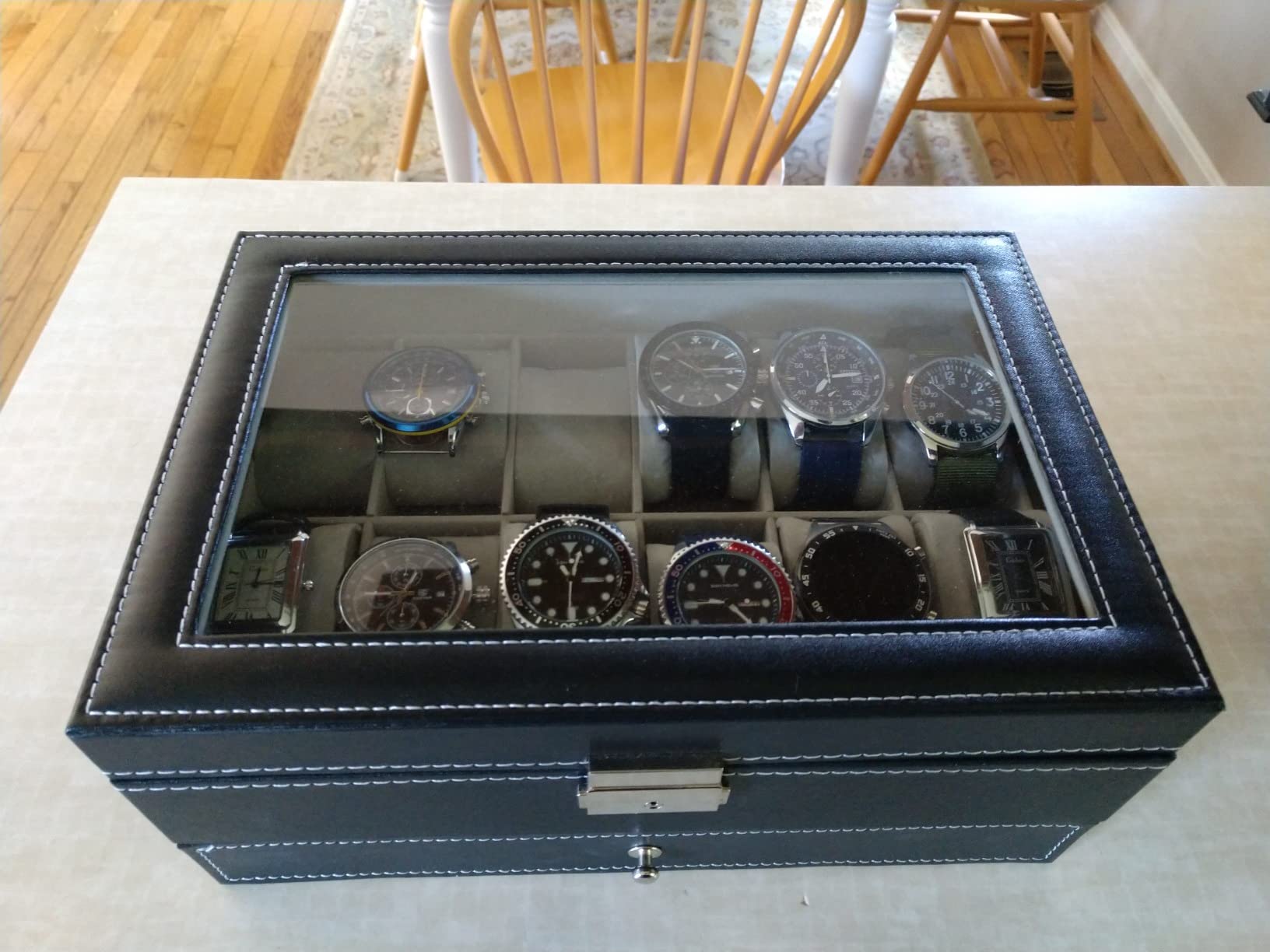 Uten Watch Box 6 Slots, Watch Case Organizer with Glass Lid, All Black customer photo 1
