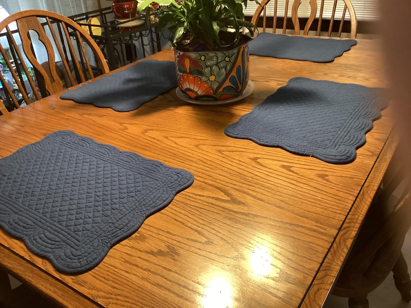 HOMBYS Quilted Placemats Set of 6 Washable-13x18 inches Rectangular Placemats for Kitchen Table-100% Cotton Fabric Rectangular Table Mats, (Sapphire Blue) customer photo 1