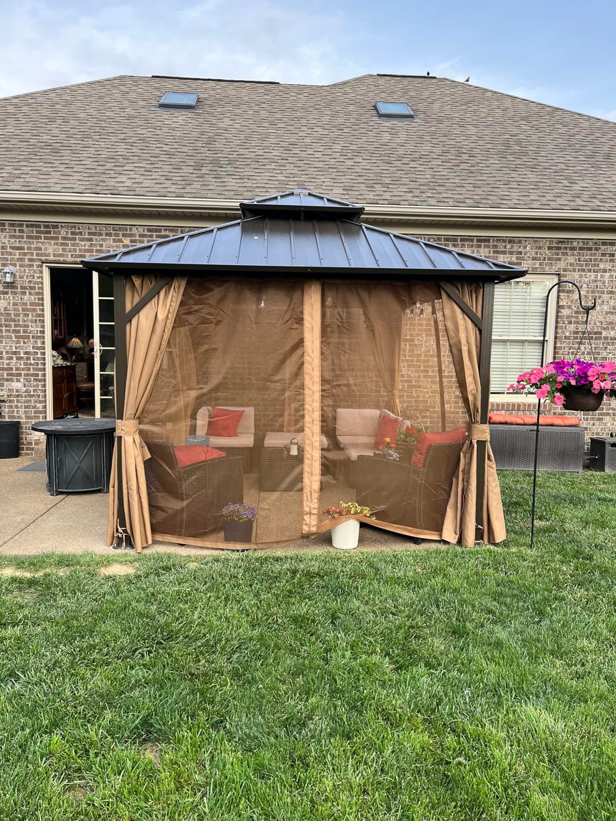 EROMMY 12' x 12' Hardtop Gazebo, Aluminum Frame Gazebos with Galvanized Steel Double Roof, Permanent Outdoor Metal Pavilion with Curtain and Netting for Patio, Lawn, Deck customer photo 1