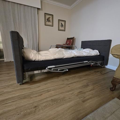 Electric Hospital Bed for Home Use – 5 Functions, Advanced German LIMOSS Motor, Double Solid Wood Panels with Upholstered Covers, Medical Overbed Table & Foldable Rails customer photo 2