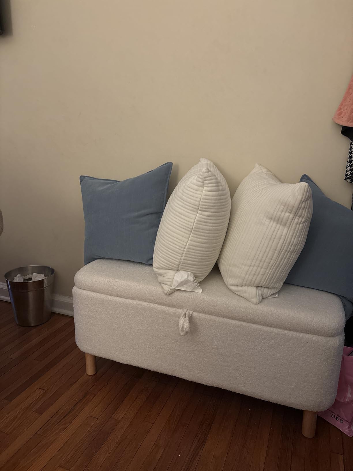 Boucle Storage Ottoman Bench for Bedroom end of Bed, Sherpa Upholstered Shoe Seat Storage Bench for Entryway Bed Foot, Rectangle Cushion Padded Blanket Chest Cute for Living Room, White customer photo 1