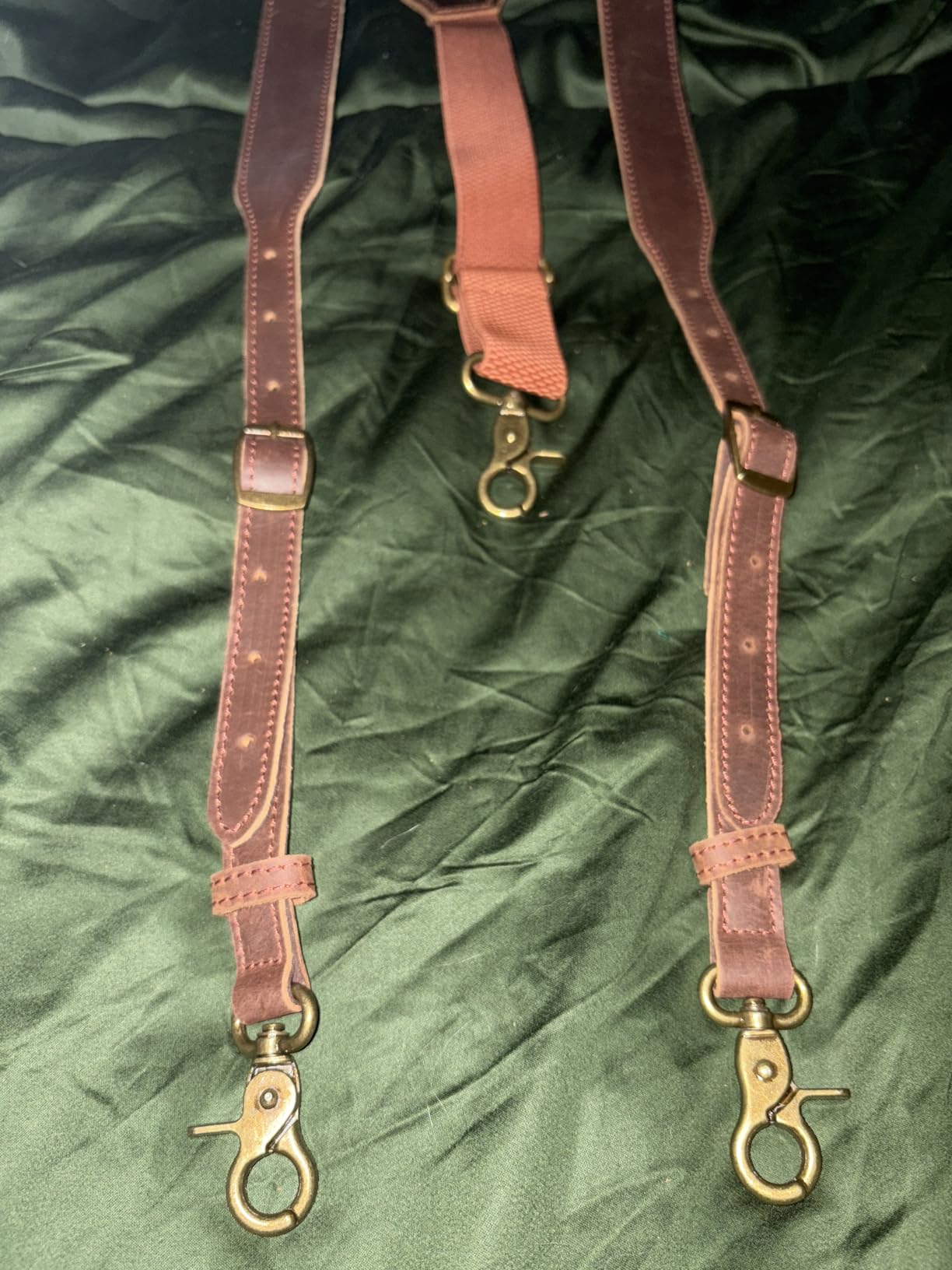 Tourbon Genuine Leather Suspenders for Men Heavy Duty Y Back Design Adjustable Straps with 3 Metal Snap Hooks, Brown customer photo 1